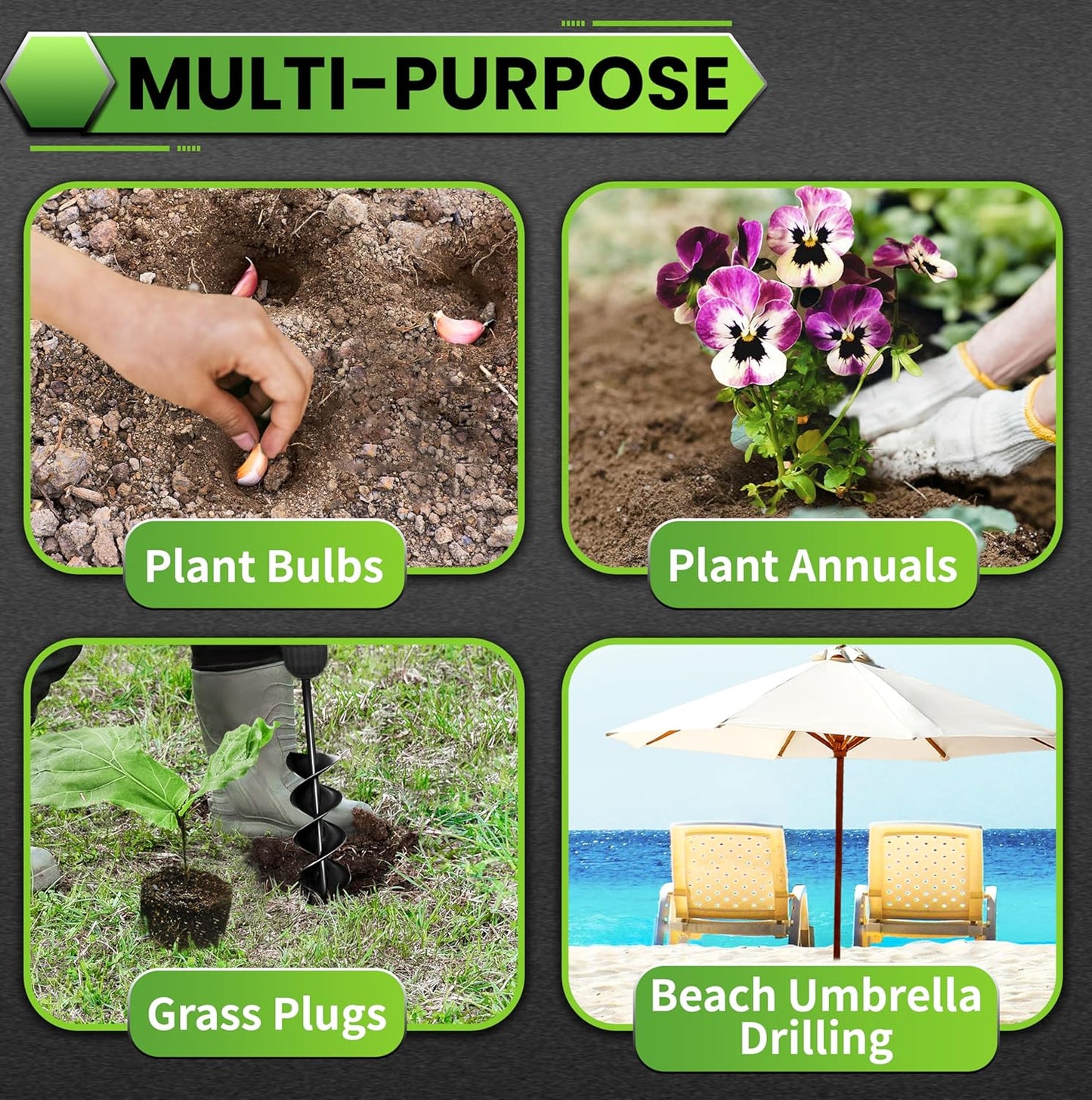 SYITCUN Auger Drill Bit for Planting 3"x16.5" Solid Shaft Garden Spiral Drill Bit for Bulb Bedding, Post Hole Auger for 3/8” Hex Drive Drill