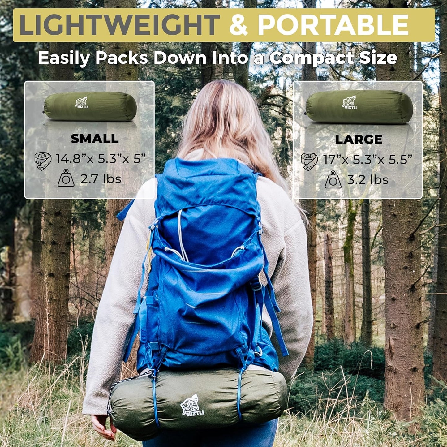 Miztli Camping Hammock -Portable Hammock w/Spacious Net & Tree Straps w/Adjustable Loops, Double and Single Hammock for Outdoor, Indoor, Hiking and Travel