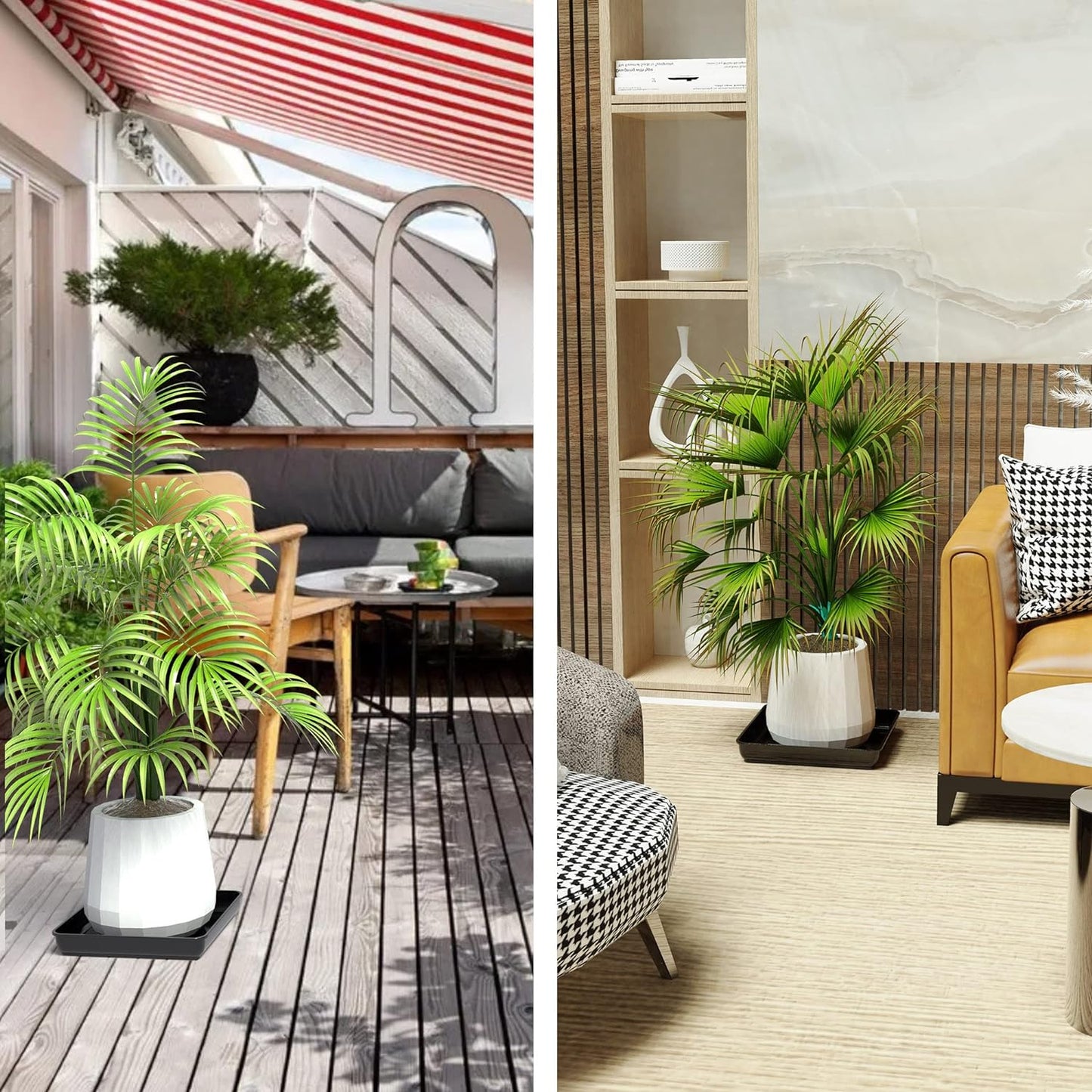 WAYNHUI Squared Plant Saucer 6/8/10/12/14/16/18Square Plastic Basin Tray Large/Small Water Receiving Tray (Black 6inch 5pack)