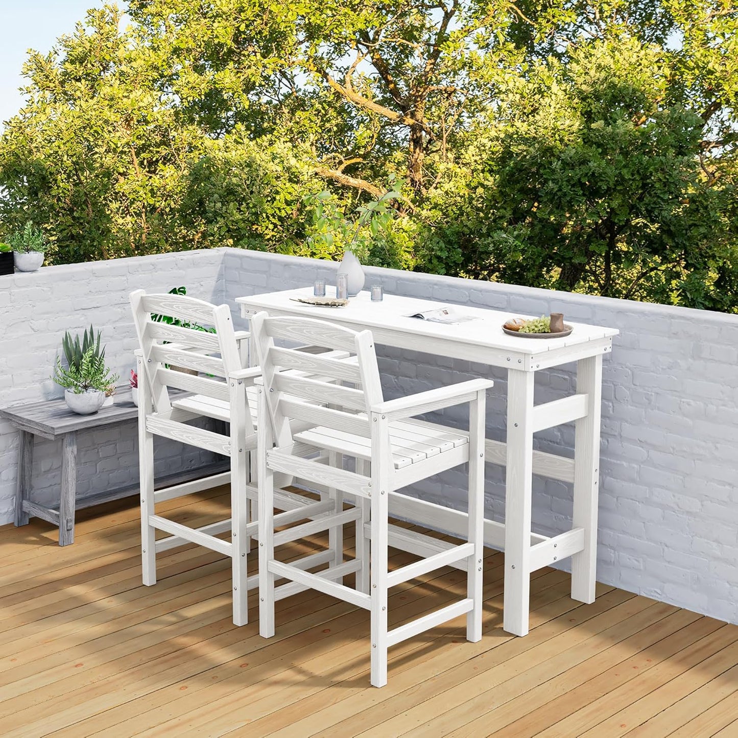 SERWALL 41" Outdoor Bar Table, HDPE Patio Bar Counter Height Table, All Weather Adirondack Outdoor Bar Height Table, Rectangle Patio Bar Table for Outside, Garden, Backyard, Balcony, Poolside, White