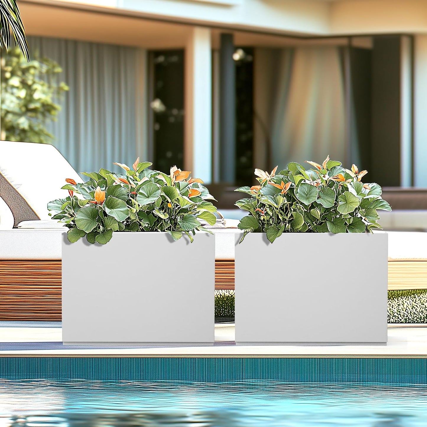 Rectangle Planter for Indoor & Outdoor, Tall and Long Planter Boxes with Drainage Holes, Mental Divider Planter Box All-Weather Use for Plants, Flowers, 35" L x 9" W x 26" H, White