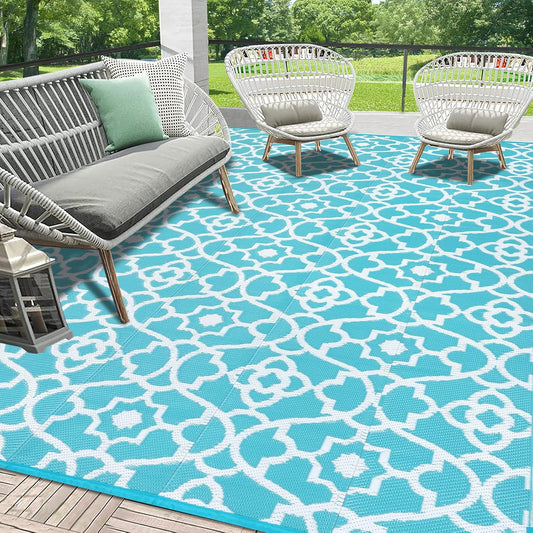 HEBE Outdoor Rug Waterproof 9x12, Plastic Straw Rug Camping Rug, Reversible Outdoor Patio Rugs RV Mat Clearance, Indoor Outside Floor Carpet for Porch,Deck,Camper,Balcony,Backyard