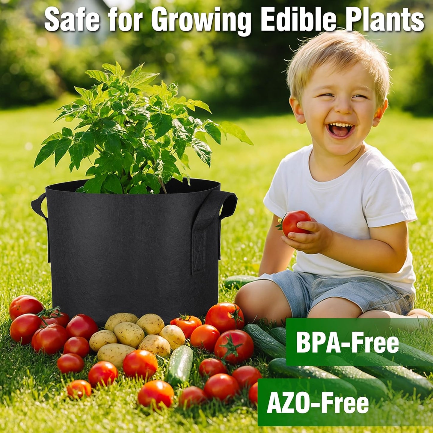 PHYEX 12-Pack 15 Gallon Grow Bags, Heavy Duty Fabric Pots with Handles, Reusable Plant Bags for Vegetable, Herbs & Flowers, BPA-Free, Breathable, Durable