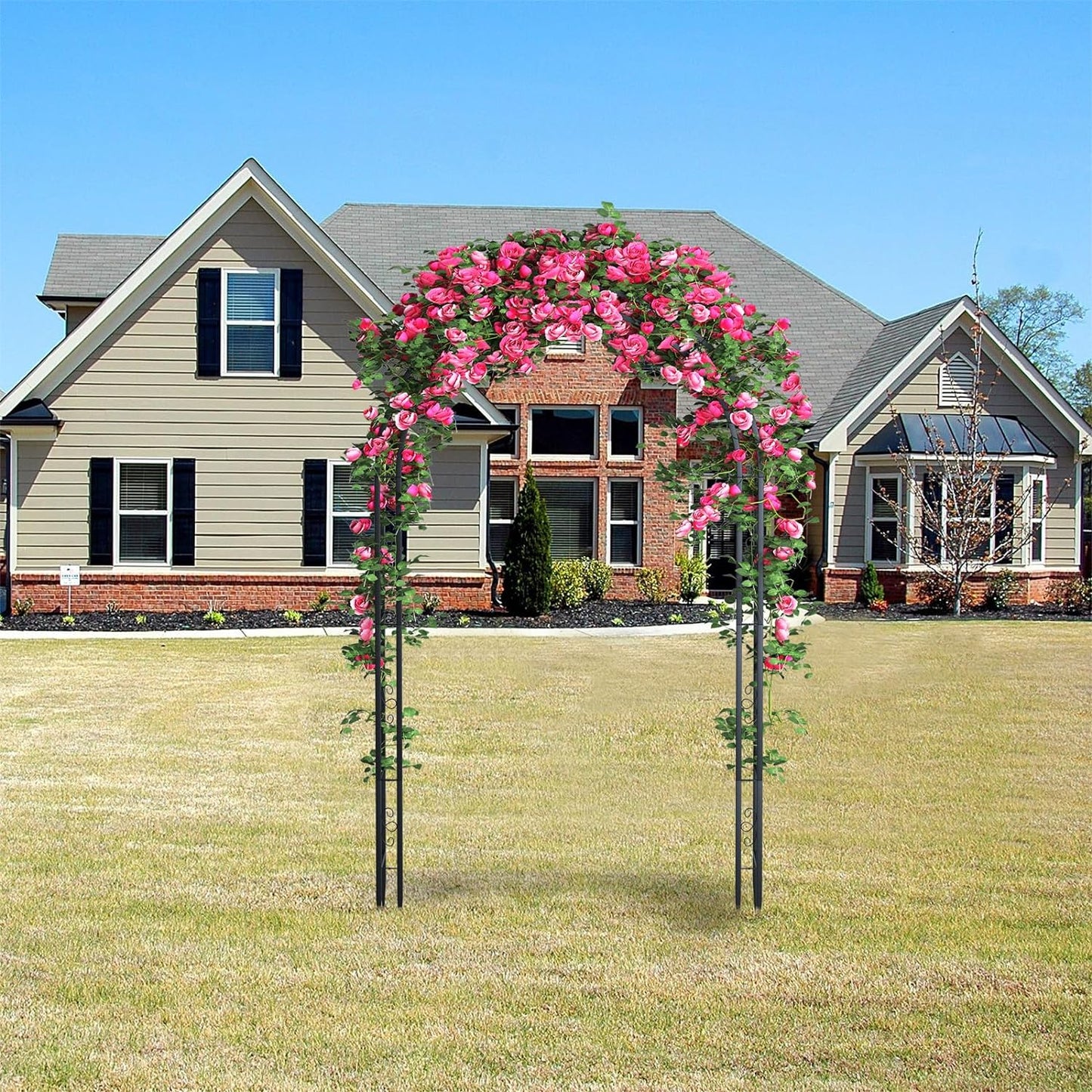 88in Steel Garden Arch Arbor Trellis for Climbing Plants Outdoor,Yard,Garden,Climbing Plants 7ft Decorative Wire Lattice,Outdoor Wedding Arch(Black)