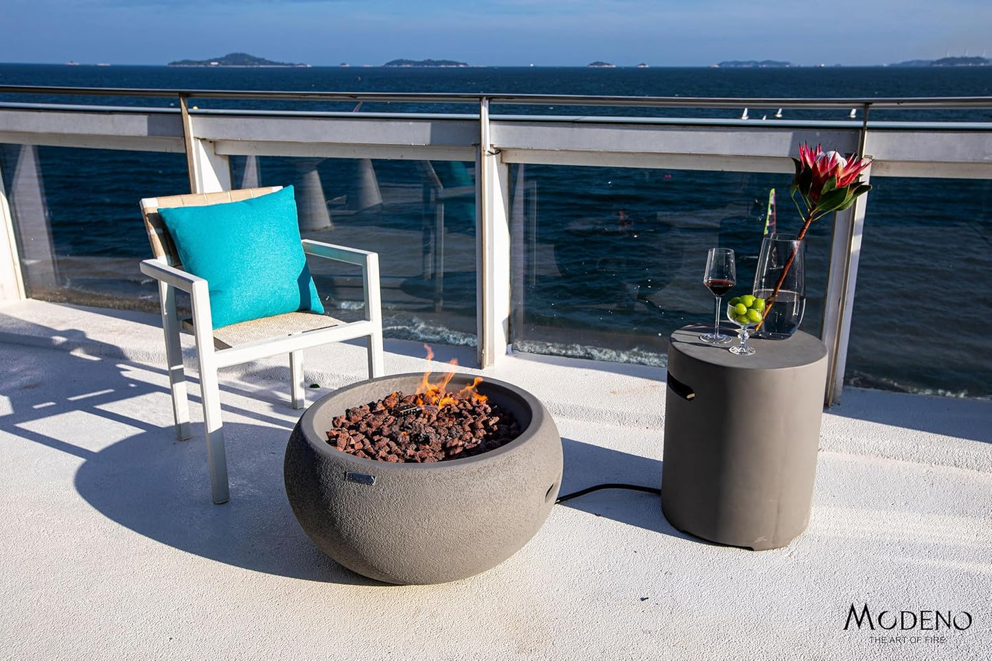 AMS Fireplace | Modeno | Newbridge | Firepit Table | Cover and Lava Rocks Included | (Fuel: Liquid Propane - Light Gray)