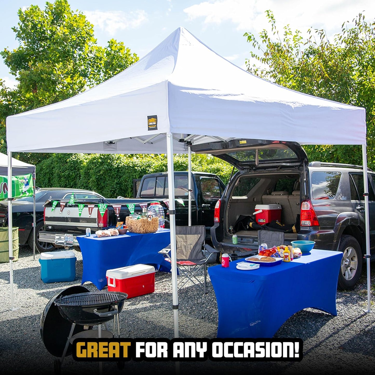 10x10 Heavy Duty Pop Up Canopy - EZ Up, Commercial Grade Aluminum Frame, 42” Folded Frame Height, UPF 50+, Adjustable Portable Tent for Beach, Events, Camping, Roller Bag (Black)