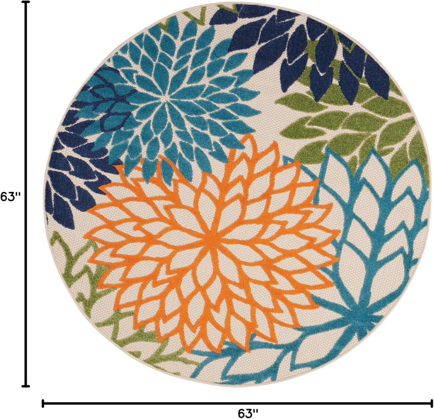 Nourison Aloha Indoor/Outdoor Multicolor 5'3'' x Round Area--Rug, Tropical, Botanical, Easy--Cleaning, Non Shedding, Bed Room, Living Room, Dining Room, Deck, Backyard, Patio (5 Round)