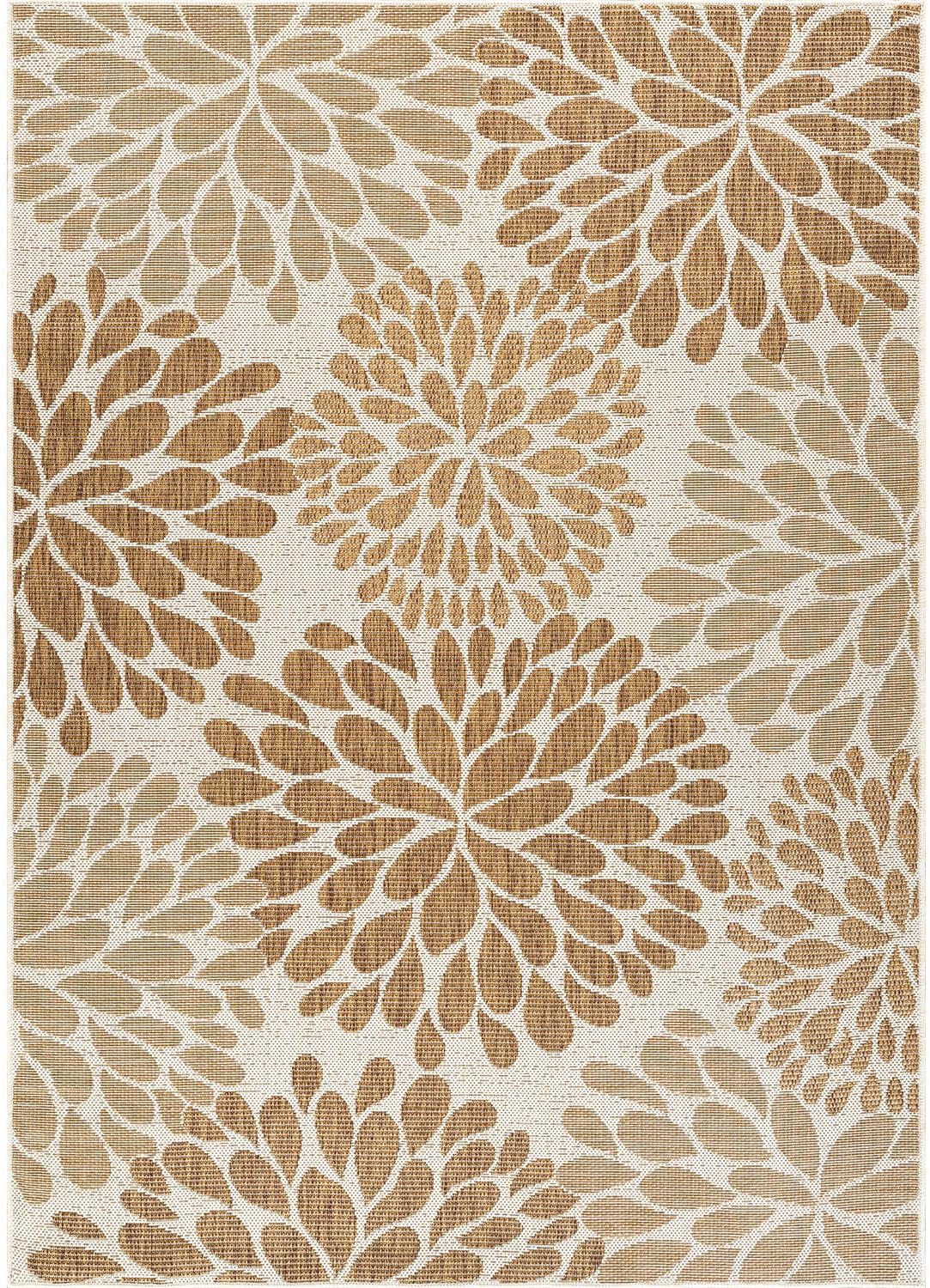 Beverly Rug Outdoor Rug 8x10 Modern Exotic Tropical Leaf Area Rugs for Indoor and Outdoor Patio Deck Porch Garden Water Resistant Washable Outside Carpet (8 x 10 Beige)