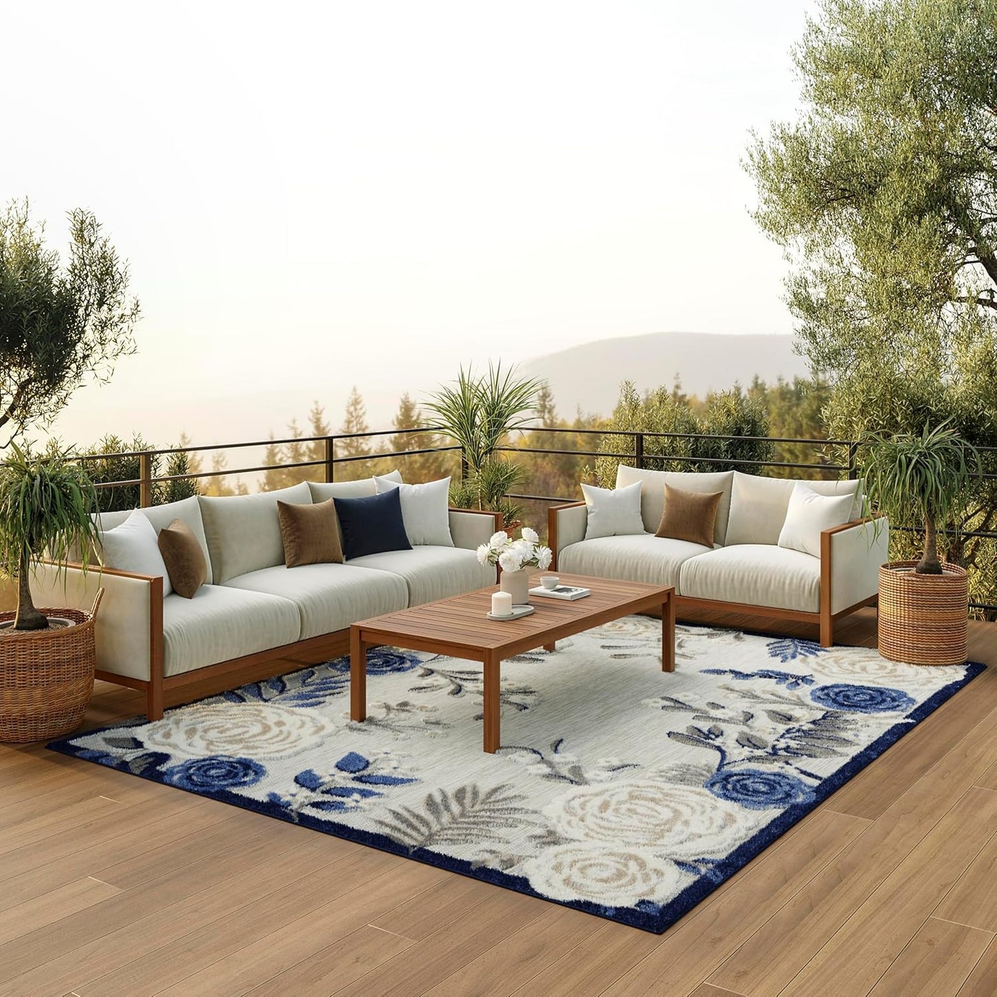 Nourison Home Aloha Indoor/Outdoor Modern Blue/Grey 6' x 9' Area Rug, Easy Cleaning, Non Shedding, Bed Room, Living Room, Dining Room, Kitchen (6x9)