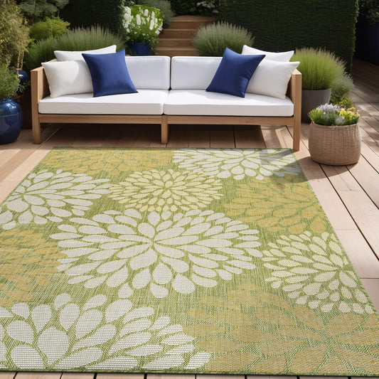 Beverly Rug Outdoor Rug 10x14 Modern Exotic Tropical Leaf Area Rugs for Indoor and Outdoor Patio Deck Porch Garden Water Resistant Washable Outside Carpet (10 x 14 Green)