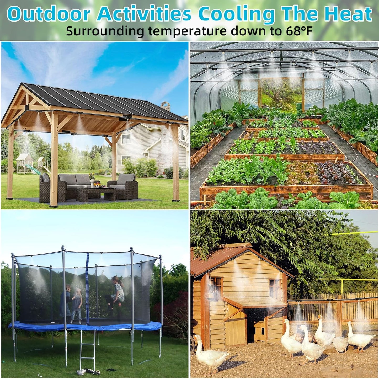 50FT Misters for Outside Patio Outdoor Misting System with Water Filter Automatic Cooling Patio Greenhouse Fan BBQ Pool Mist Kit for Irrigation Garden Durable All-Weather 1/4" Tubing