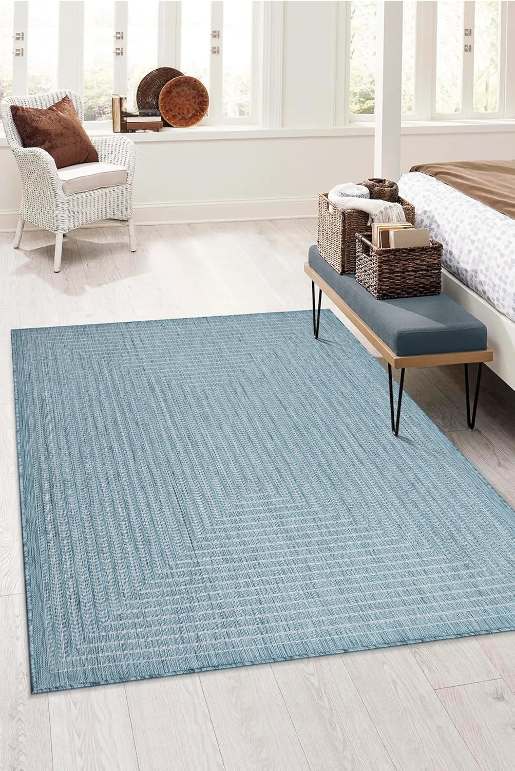 Adiva Rugs Outdoor Indoor Area Rug, Weather Resistant, Easy to Clean, Stain Resistant Floor Mat for Dining Room, Backyard, Deck, Patio (Aqua Weiss, 2'6" x 7')