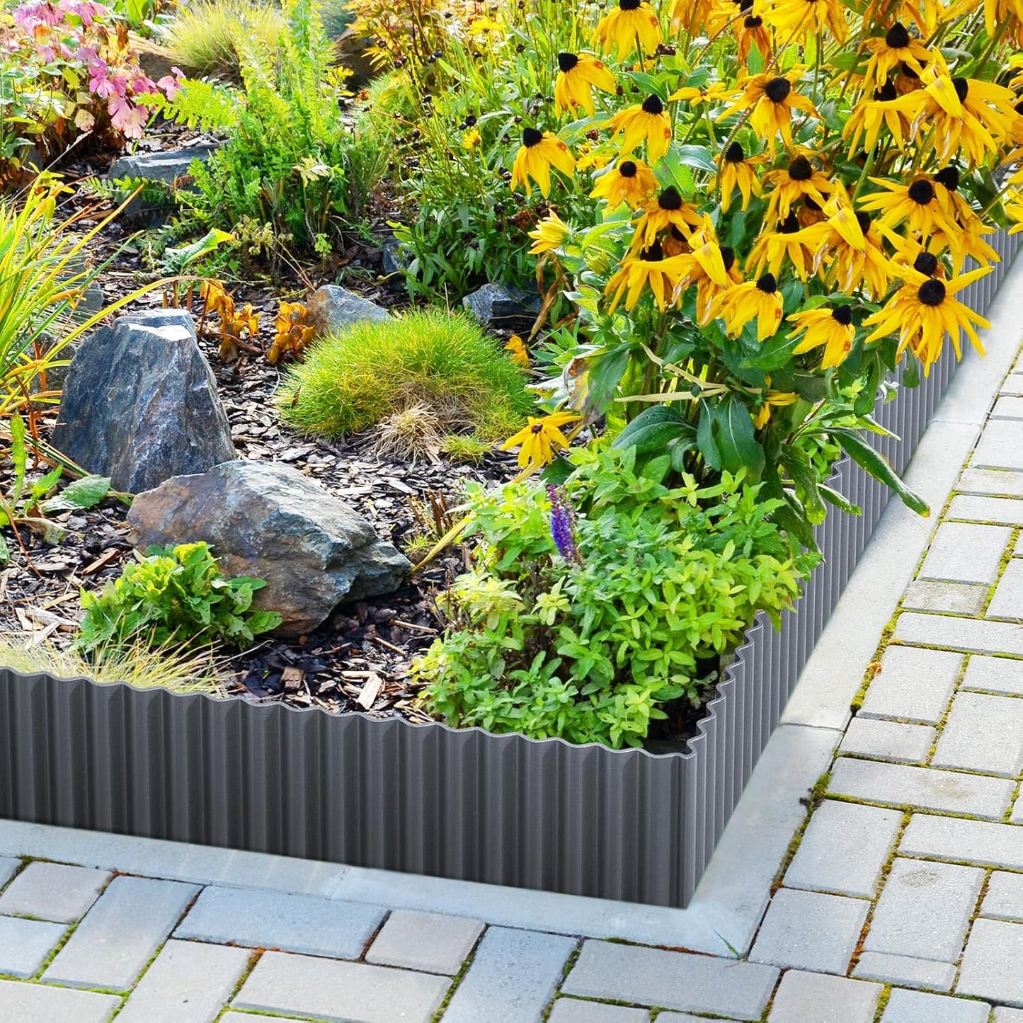 LAVEVE Corrugated Metal Garden Edging 8" x 20Ft, Landscape Edging Border for Lawn, Flower Bed, Garden Fence, Paver Edging (Dark Gray)