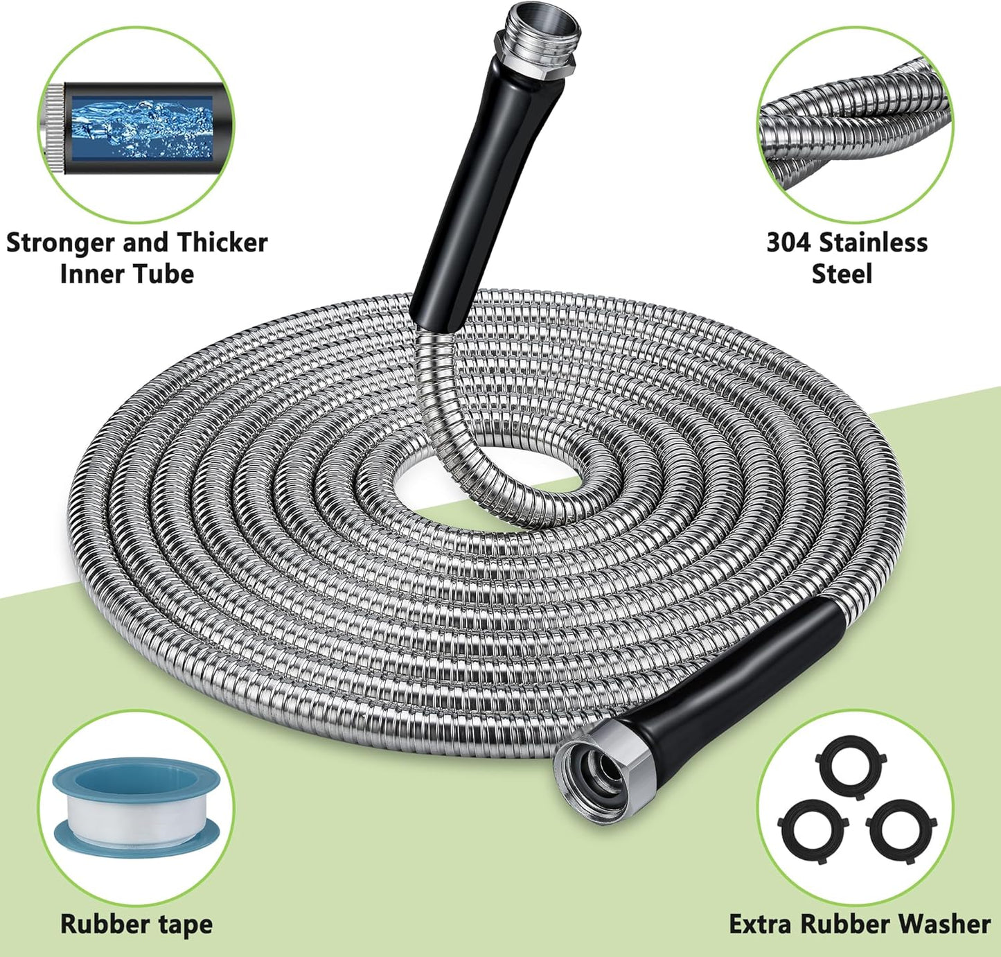 100FT 304 Stainless Steel Garden Hose-2025New Upgraded Quality Metal Expandable Hoses With 3/4 Solid Fitting,Sturdy and Lightweight, Kink-Free, Rust Proof & Ultra-Durable Water Hose For Yard Camper