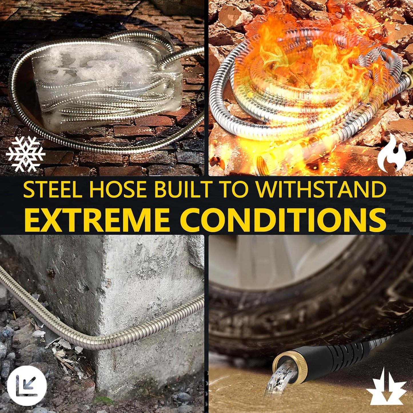 150 ft Stainless Steel Garden Hose - 2025 Upgraded Metal Water hose - Flexible Water Hose Pipe with Latex Core, 3/4" Solid Brass Connectors - No-Expandable Garden Hoses