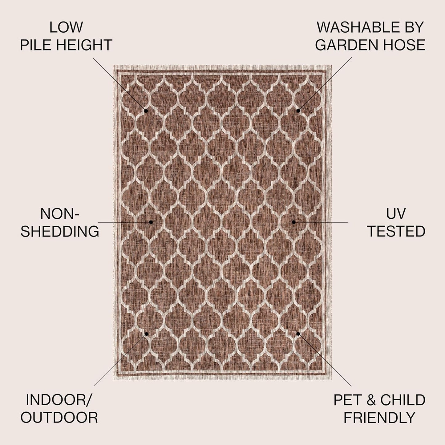 Eyely BMS109B-4R Santa Monica Trebol Moroccan Trellis Textured Weave, Pet Friendly, Non-Shedding, Stain Resistant, Easy-Cleaning, Espresso/Taupe, 4' Round, Indoor/Outdoor, Area Rug
