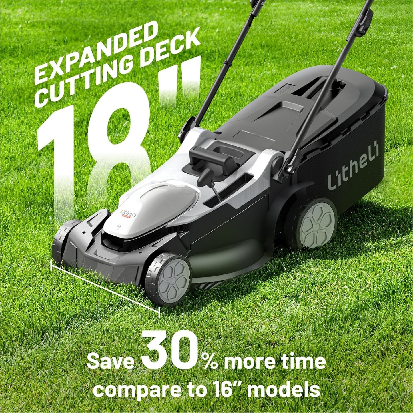 Litheli Lawn Mower 18" Electric Self Propelled for Garden Yards, Lightweight Cordless Lawn Mower Brushless with 6-Position Height Adjustment, 2 x 20V 4.0Ah Battery