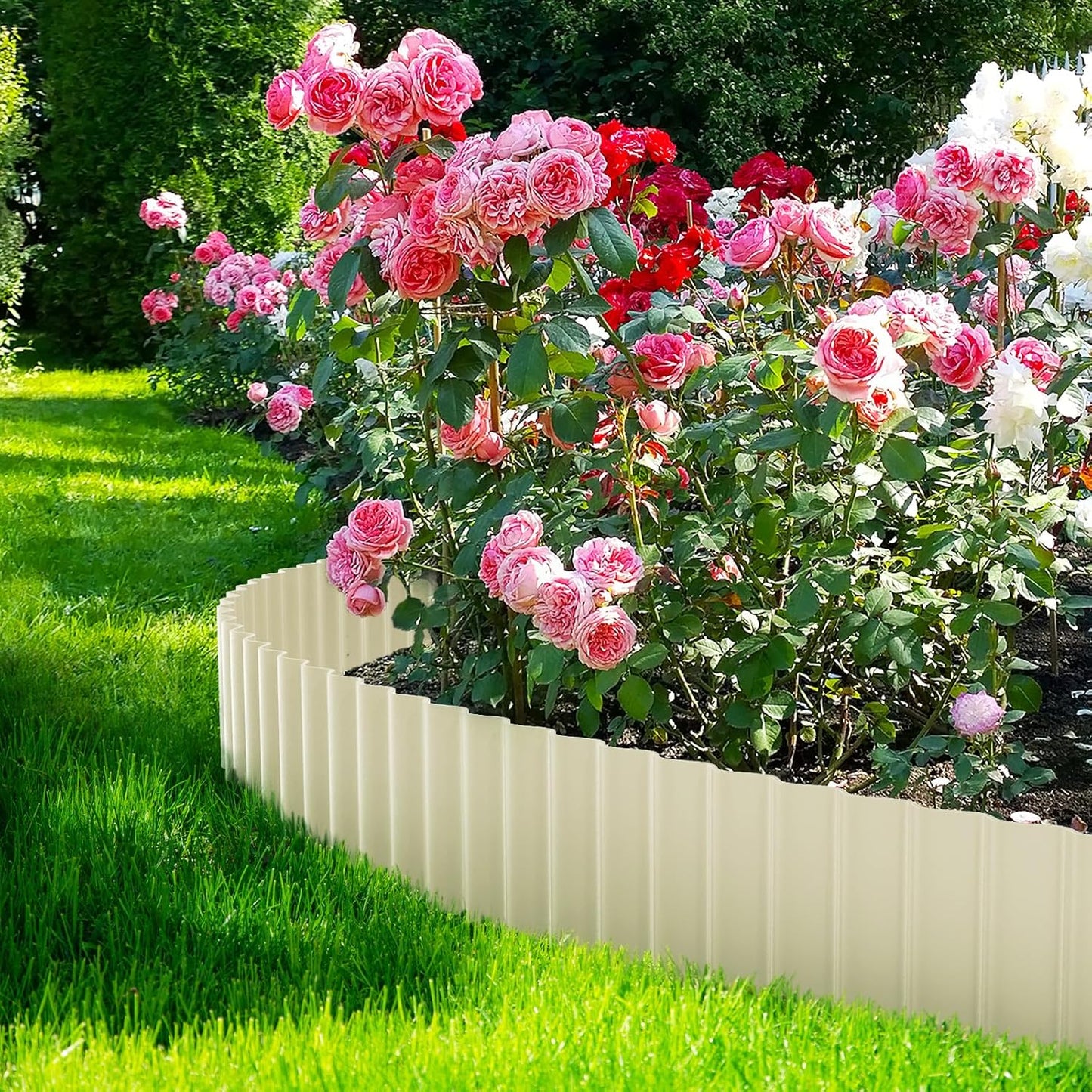 LAVEVE Corrugated Metal Garden Edging 8" x 20Ft, Landscape Edging Border for Lawn, Flower Bed, Garden Fence, Paver Edging (Cream)