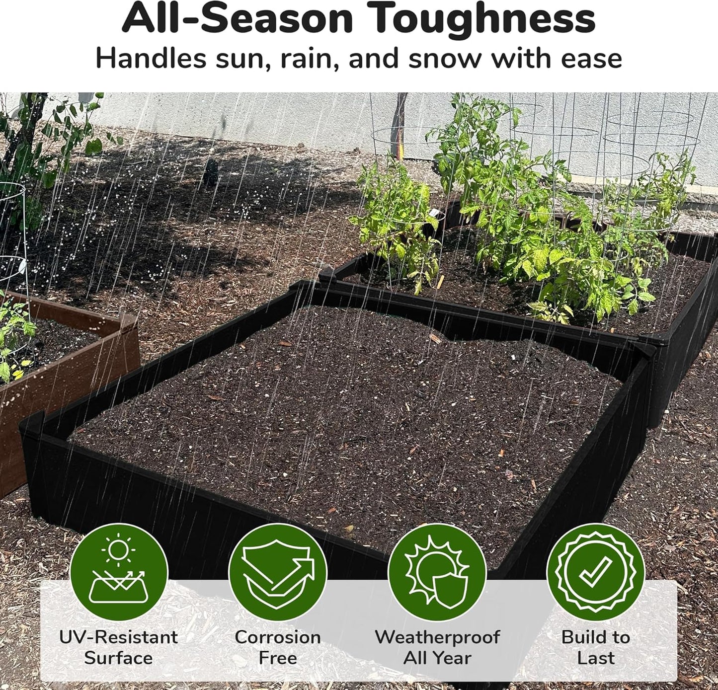 Raised Garden Bed - 4x4 ft Planter Box - Black HDPE - No Tools Needed - DIY Kit for Urban Gardening, Flowers, Herbs & Vegetables - Made in The USA