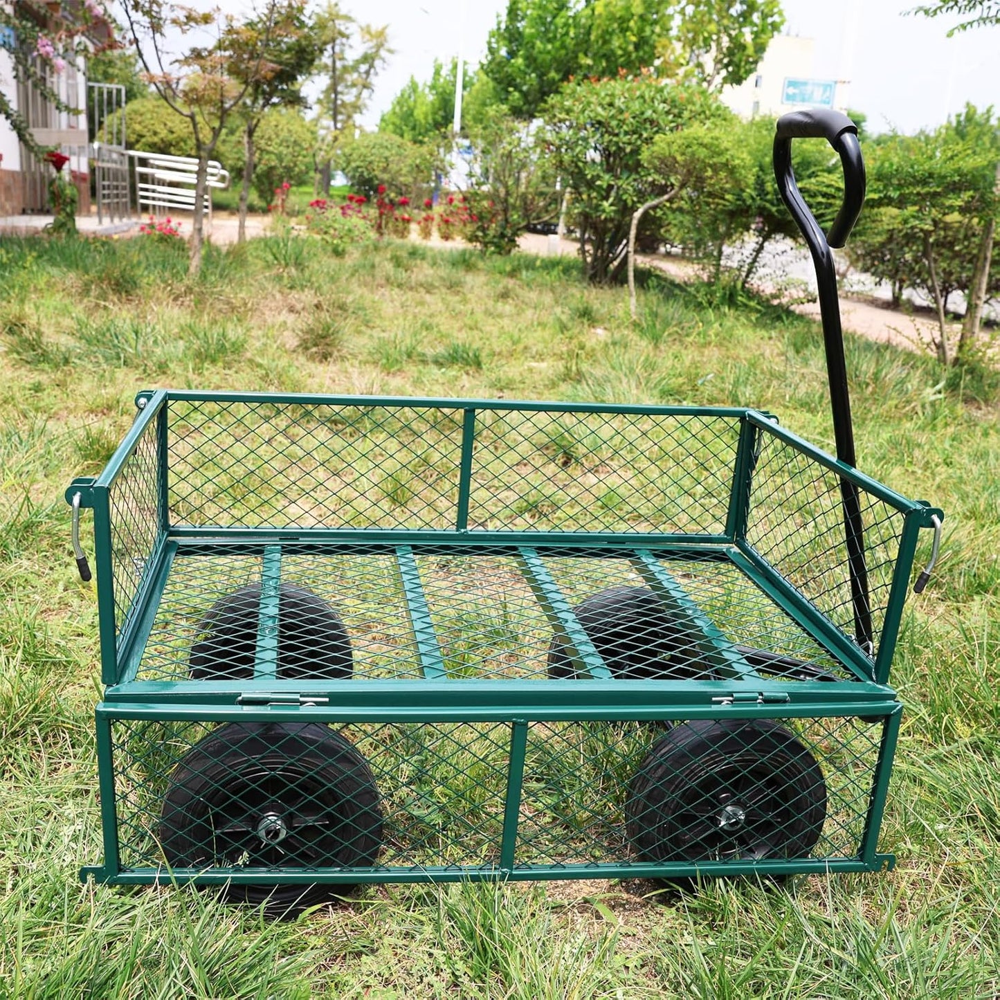 Wagon with Removable Sides Can be Used in Farms, Warehouses etc l Garden Dump cart- A Must-Have for Your Dream Garden Garden Essential- Dump cart Solid Wheels (Green Solid Wheels)