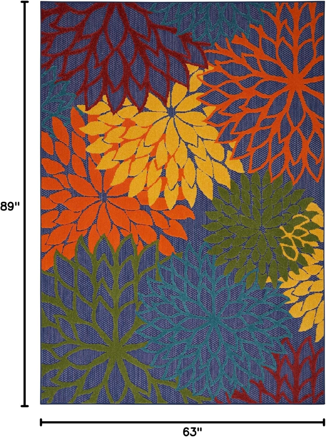 Nourison Home Aloha Indoor-Outdoor Navy Multicolor 5'3" x 7'5" Area Rug, Easy Cleaning, Non Shedding, Bed Room, Living Room, Dining Room, Backyard, Deck, Patio (5x7)