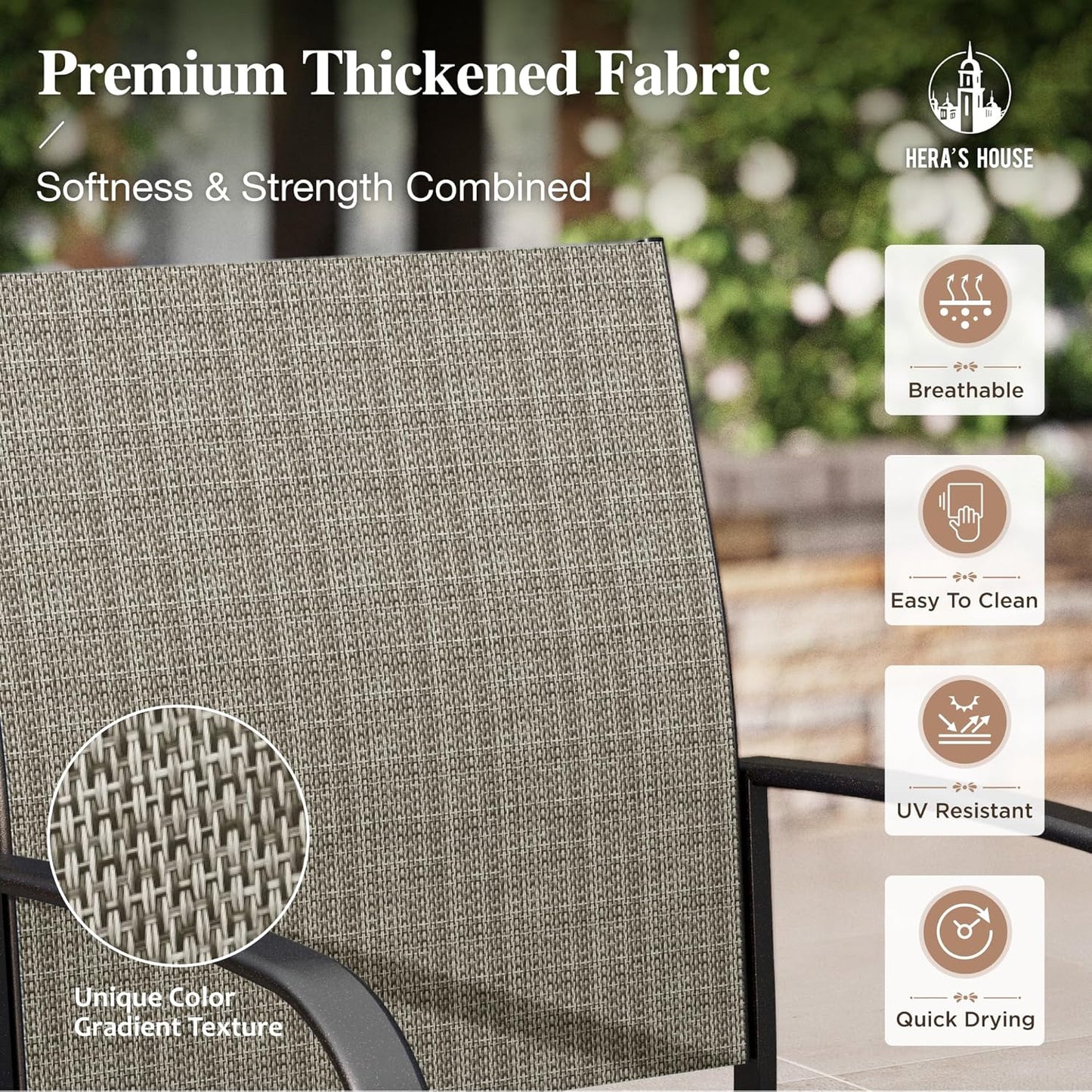 HERA'S HOUSE 9 Pieces Patio Dining Set, 8 x Brown Textilene Patio Chairs and 1 x 83 Large Rectangle Dining Table, Outdoor Furniture Set for Deck Garden Backyard Lawn Poolside