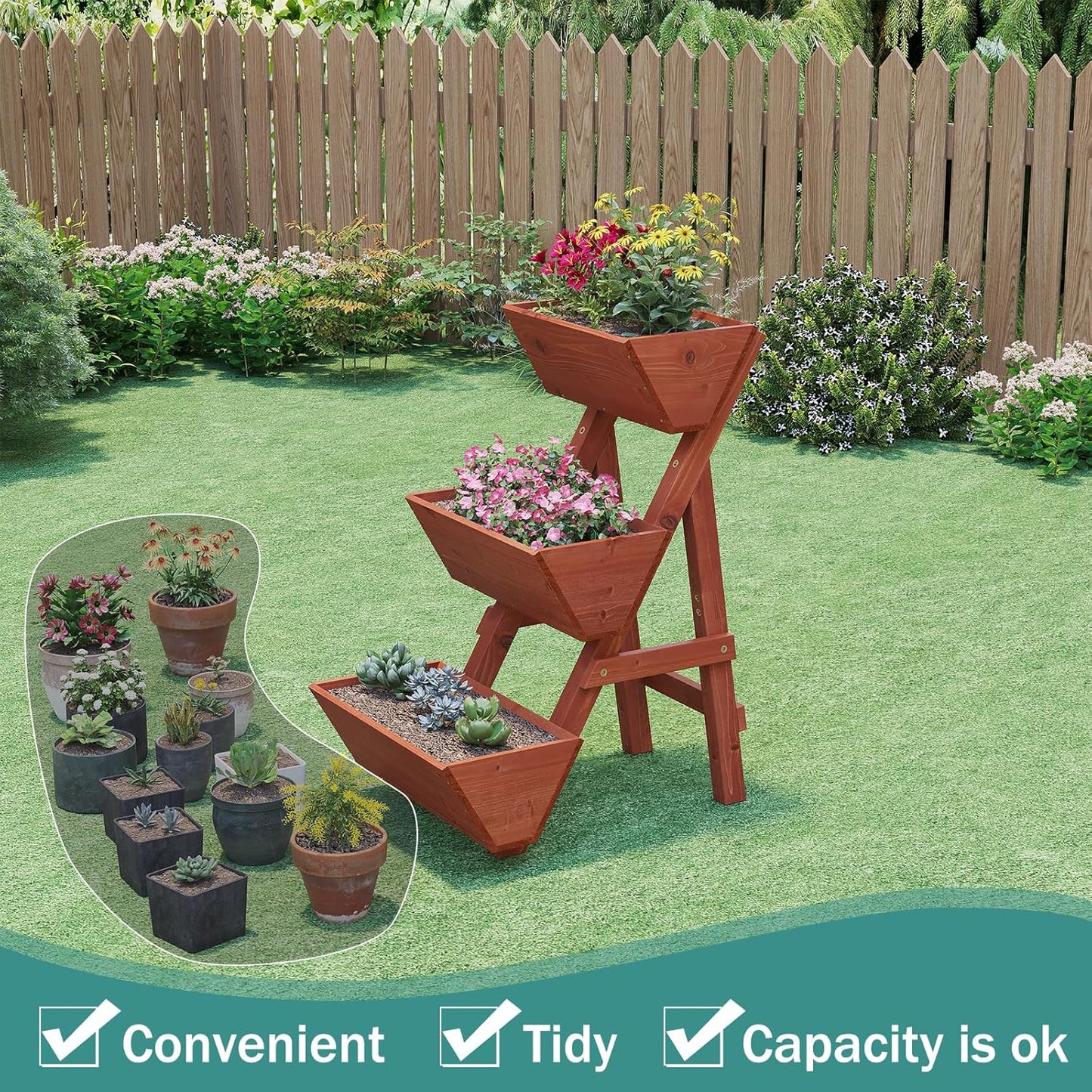 Raised Garden Bed, 3 Tier Small Vertical Garden Planter for Indoor & Outdoor, Raised Planter Box with Legs, Garden Planter Box for Flowers/Vegetables/Plants