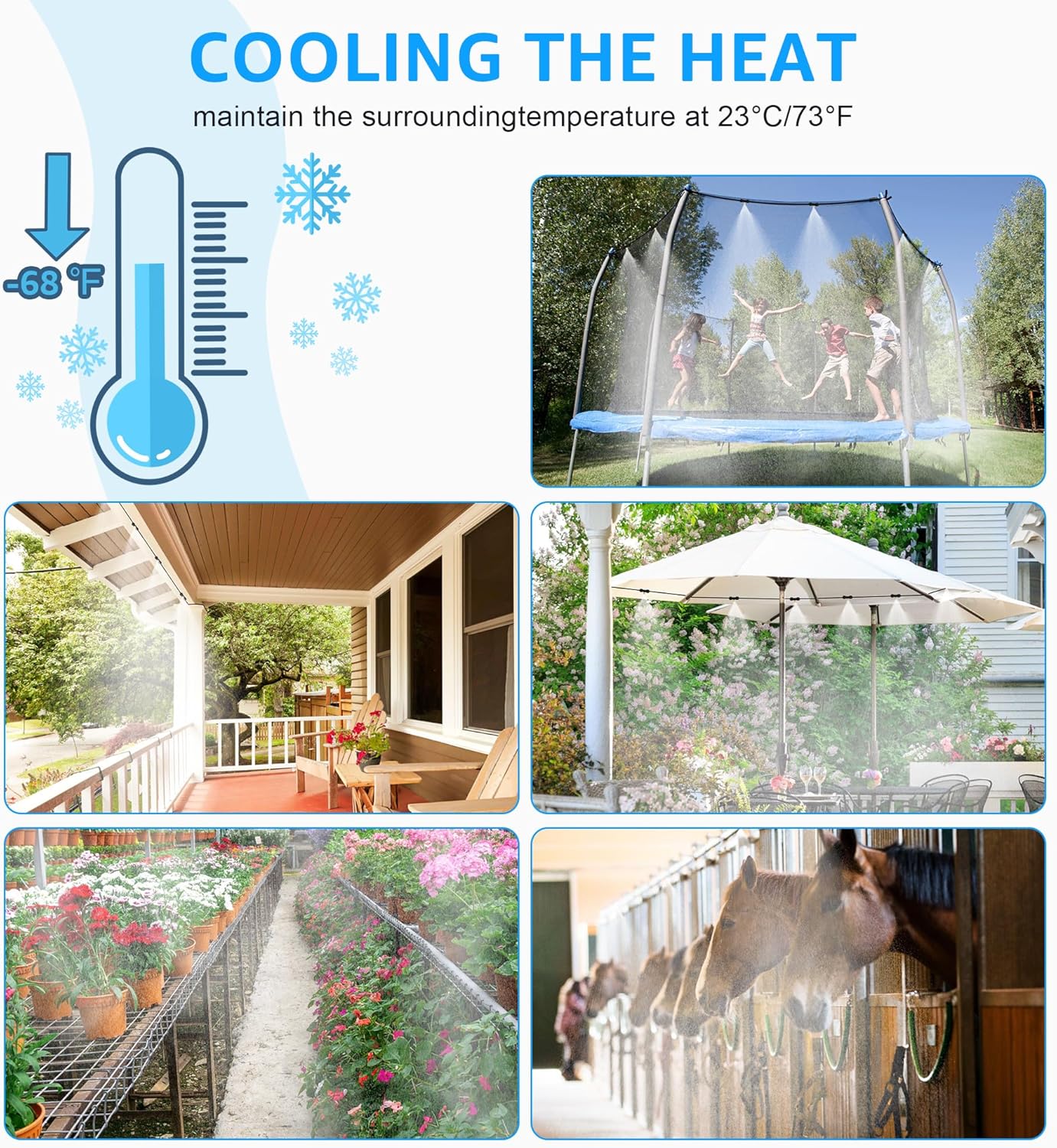 MIXC Misters for Outside Patio, 100FT (30M) Misting Line+27 Mist Nozzles+3/4" Brass Adapter, Outdoor Misting Cooling System for Patio Backyard Greenhouse Trampoline Horse Corral