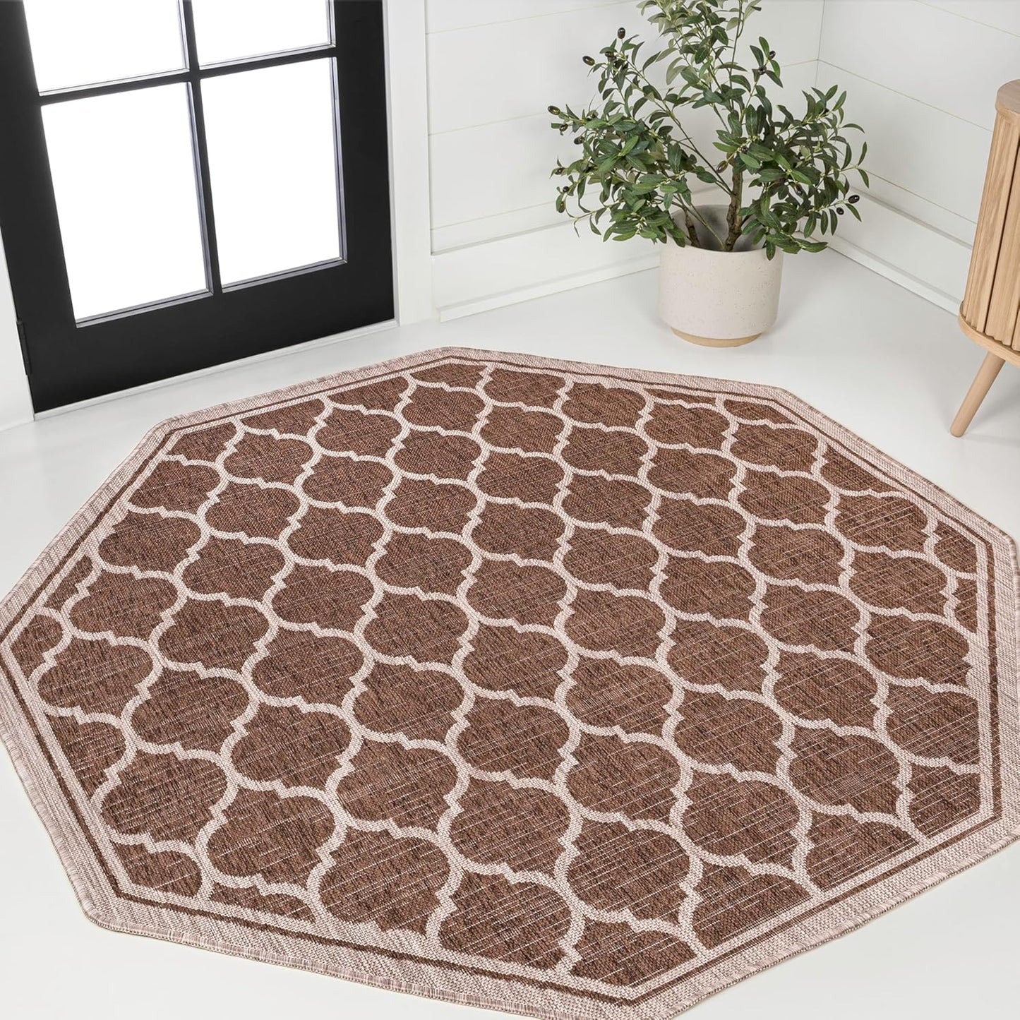 Eyely BMS109B-8TGN Trebol Moroccan Trellis Textured Weave Espresso/Taupe 8' Octagon Indoor/Outdoor Area Rug, Espresso/Taupe, 8' Octagon, Indoor/Outdoor, Area Rug