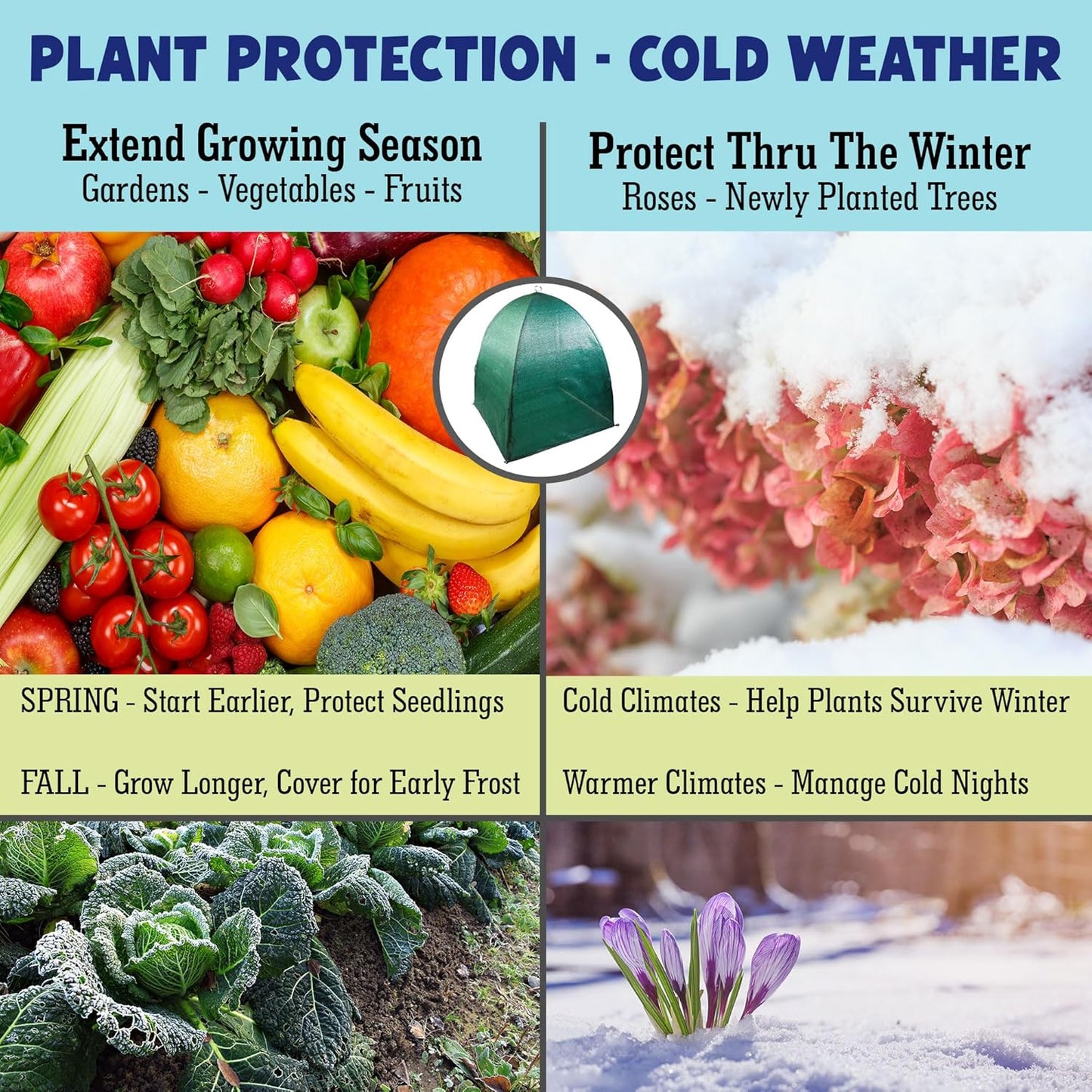 Winter Plant Cover Freeze Protection Tents 2 Pack-Protect Shrubs from Snow, Frost, Animals, Freezing Temperatures - Complete with Soft Garden Ties (22" x 22" x 22", 2 Pack, green with stakes)