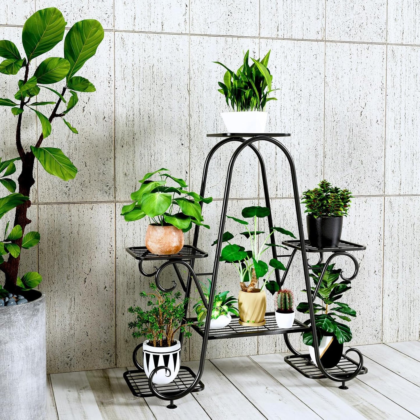 Plant Stand 6 Tier Metal Plant Stands for Indoor Outdoor Plants Multiple Tiered Tall Iron Plant Shelf, Black Plant Rack, Heavy Duty Flower Pot Holder for Corner, Patio, Living Room