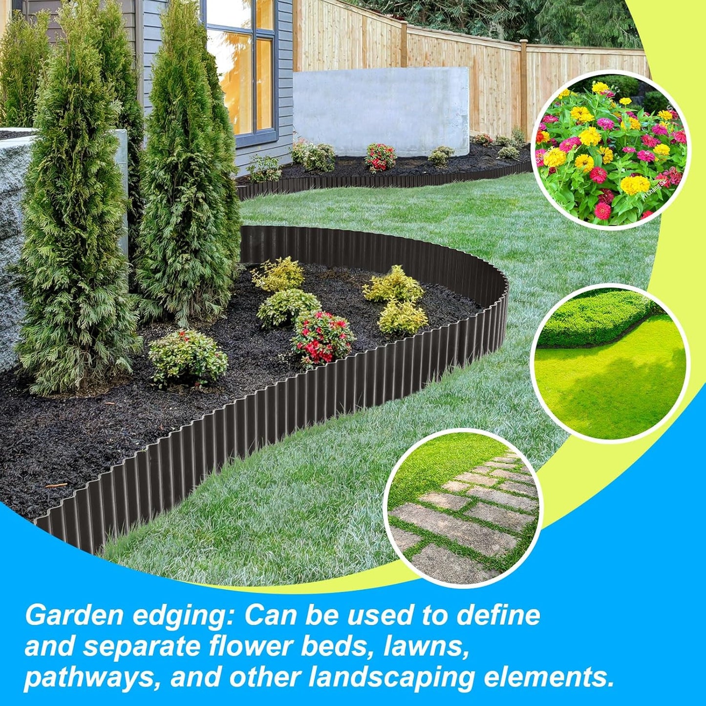 LAVEVE Corrugated Metal Garden Edging 6" x 40Ft, Landscape Edging Border for Lawn, Flower Bed, Garden Fence, Paver Edging (Black)