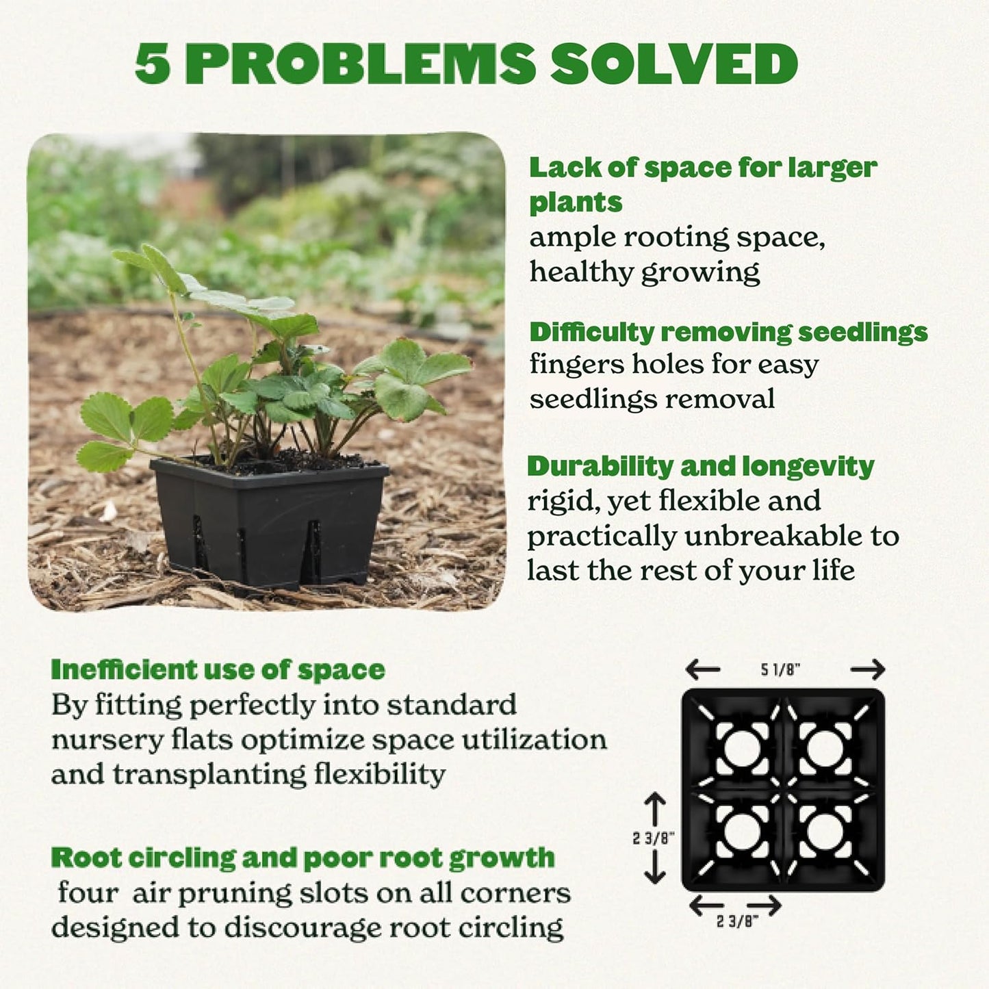 Epic Gardening Reusable Seed Starter Tray - 4 Cell 3"/16 Seedling Starter Trays - Easy Watering, Indoor Greenhouse, Plant Starter, Gardener-Friendly for Seedlings | UV-Treated & BPA-Free - Black