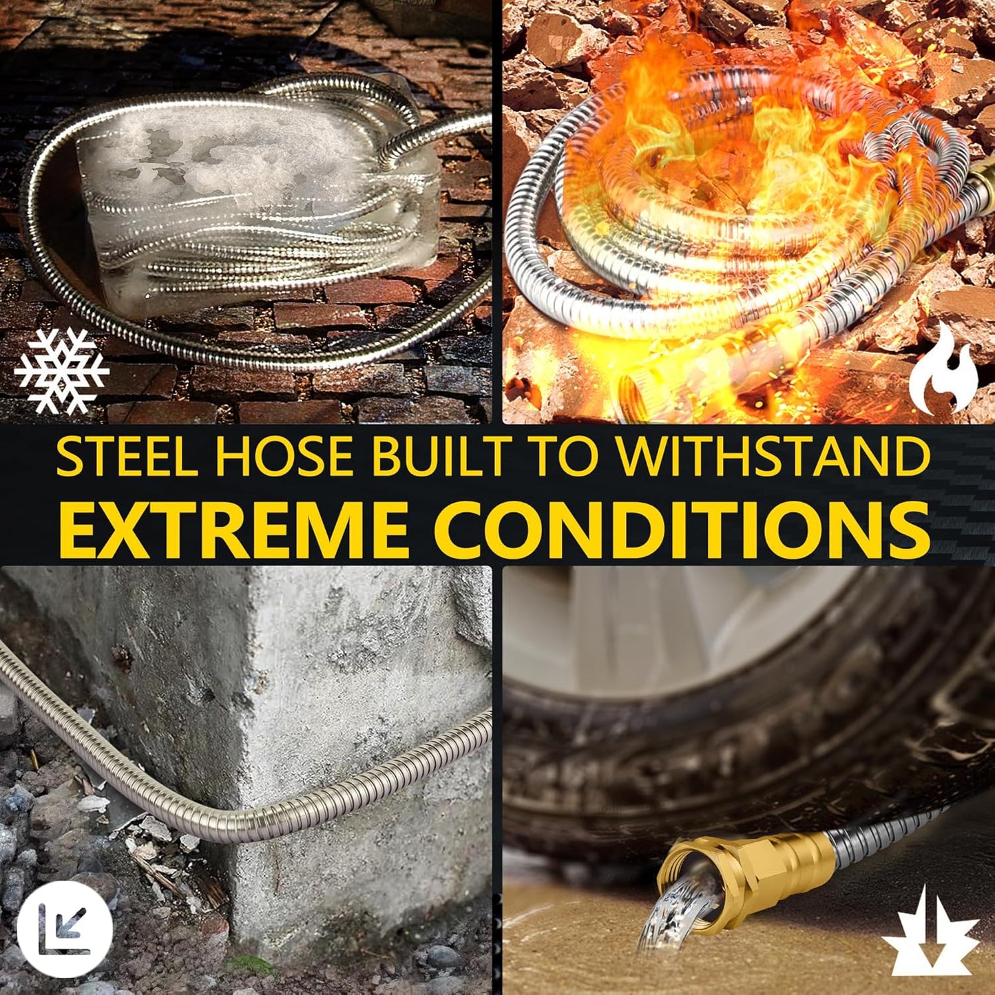 Metal Garden Hose 200 FT - Stainless Steel Garden Hose Leak-Proof with Layer Latex Core - 2025 Version/New Patented,Lightweight,Durable, Less-Kink Flexible Metal Water Hoses