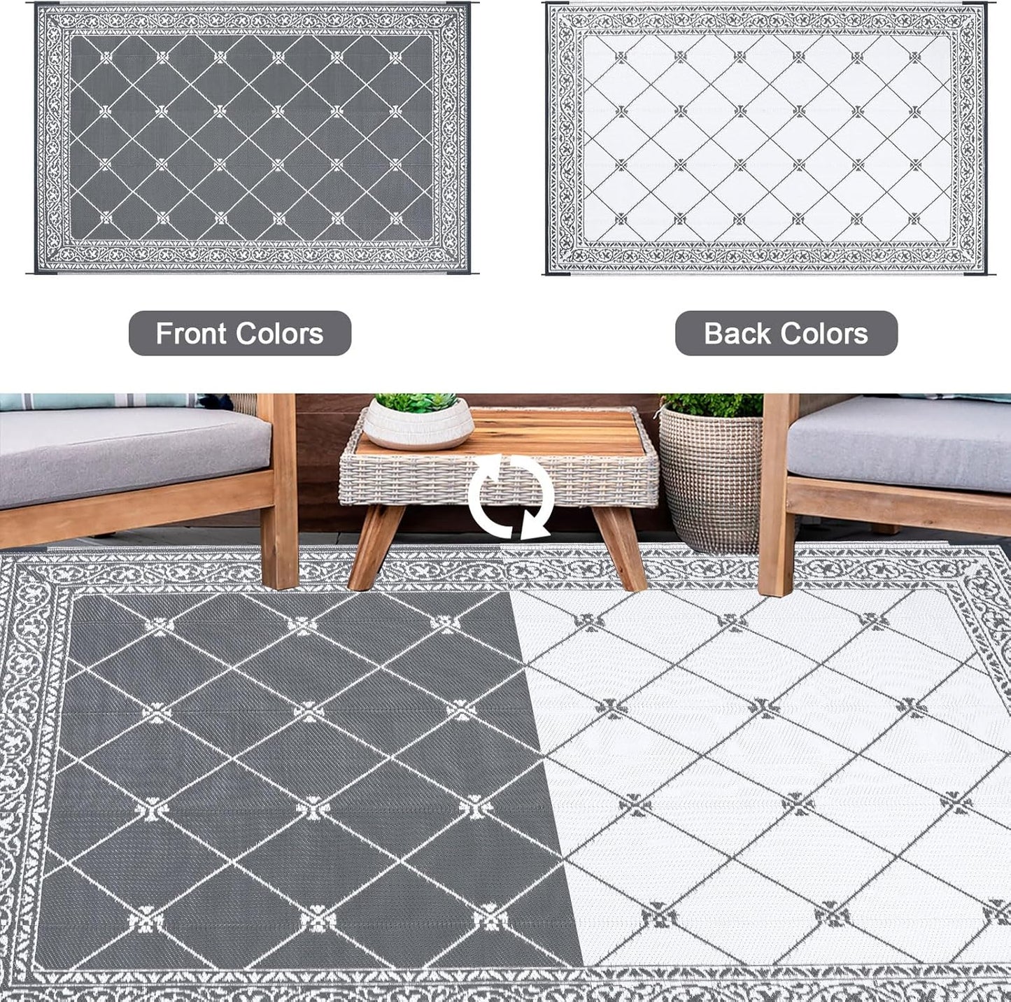 HiiARug Outdoor Rugs 9'x12' for Patios Waterproof RV Mats Camping Rug Outdoor Area Rug Lightweight Portable Outdoor Plastic Straw Rug for Patio, RV, Camping, Balcony, Beach