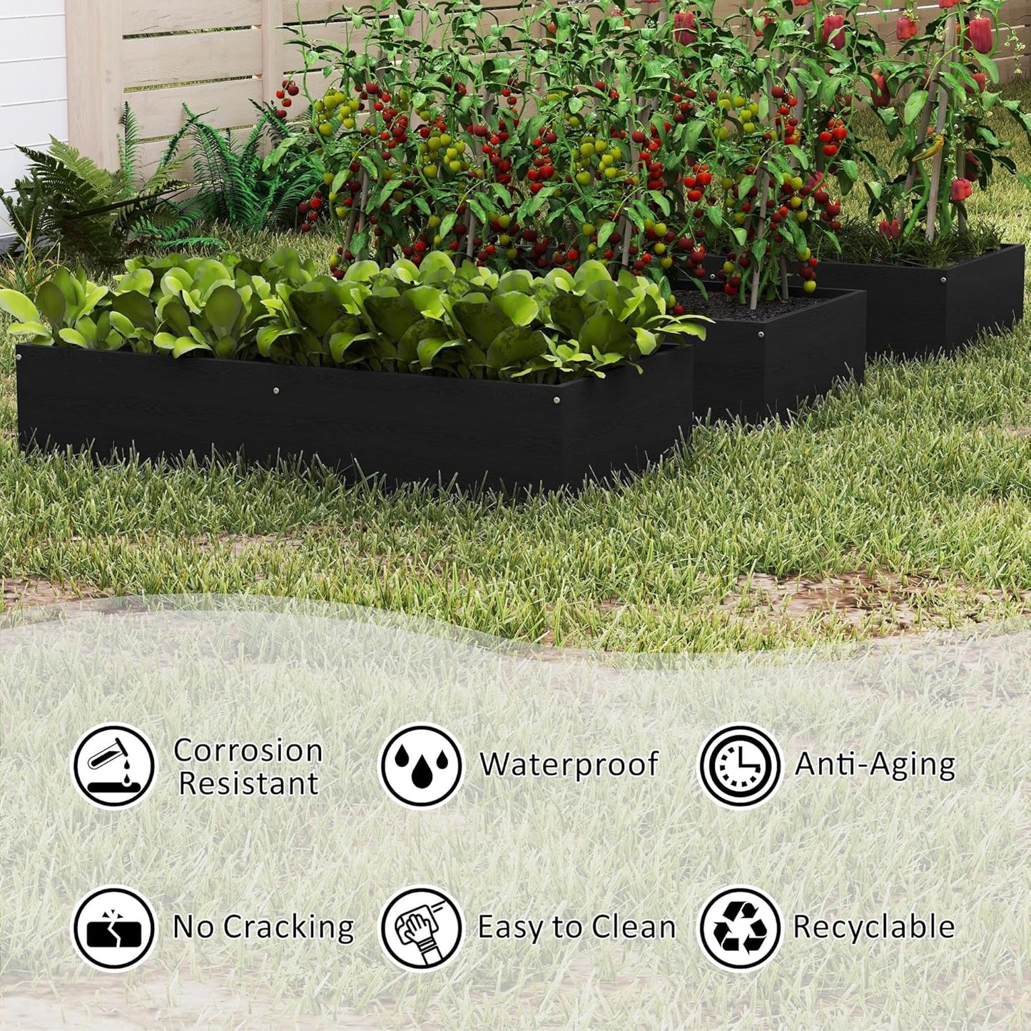 Raised Garden Bed 47.24 * 24.4 * 9.65 in,HDPE Vegetable Planter Bed Outdoor,Elevated Horticulture Planter Bed,Waterproof,Rot-Resistant and Non-Cracking Above Ground Garden Bed(Black)