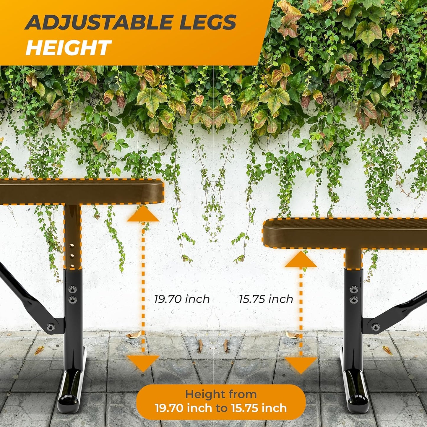 Heavy-Duty Outdoor Metal Bench, Thermoplastic-Coated, Portable, Weatherproof, Commercial-Grade for Parks, Gardens, Patios, Stores & More (6 Ft - Portable, Black)