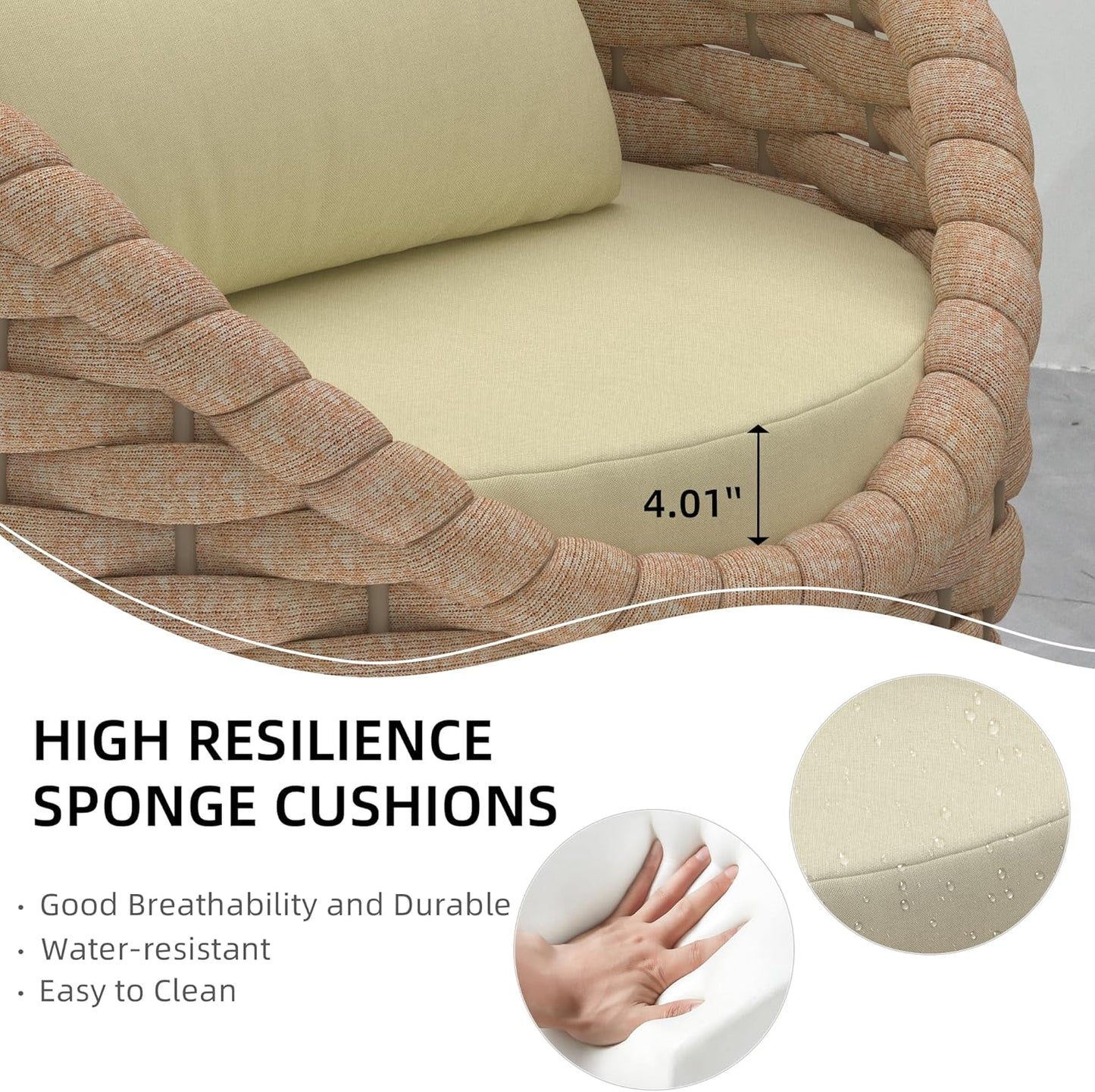 5 Pieces Patio Furniture Set, Outdoor Rope Conversation Sectional Patio Sofa with 5 Seater for Backyard, Porch, Modern Armchairs with Thickness Cushions and Side Table, Light Brown