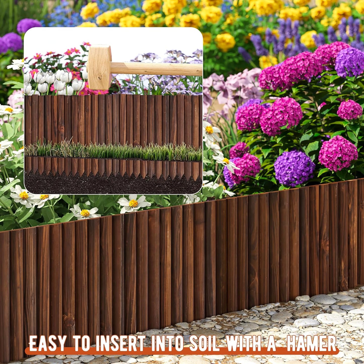 Garden Edging Border Garden Fence Wood Fence Border for Yard Patio Path Edging Decorative Landscape Edging Flower Bed Fence.15.7" H-2pcs