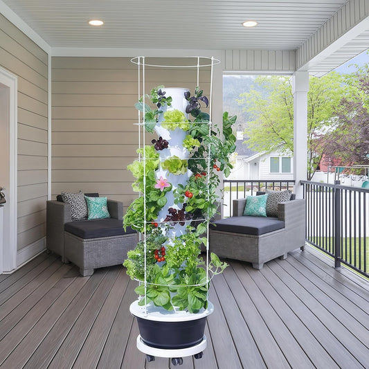 Hydroponic System Kit, Hydroponic Vertical Garden, Lettuce & Herb Starter Kit, with 36 Plant Holes, 9-Tier Indoor Outdoor Growing Tower with Climbing Trellis and Timer