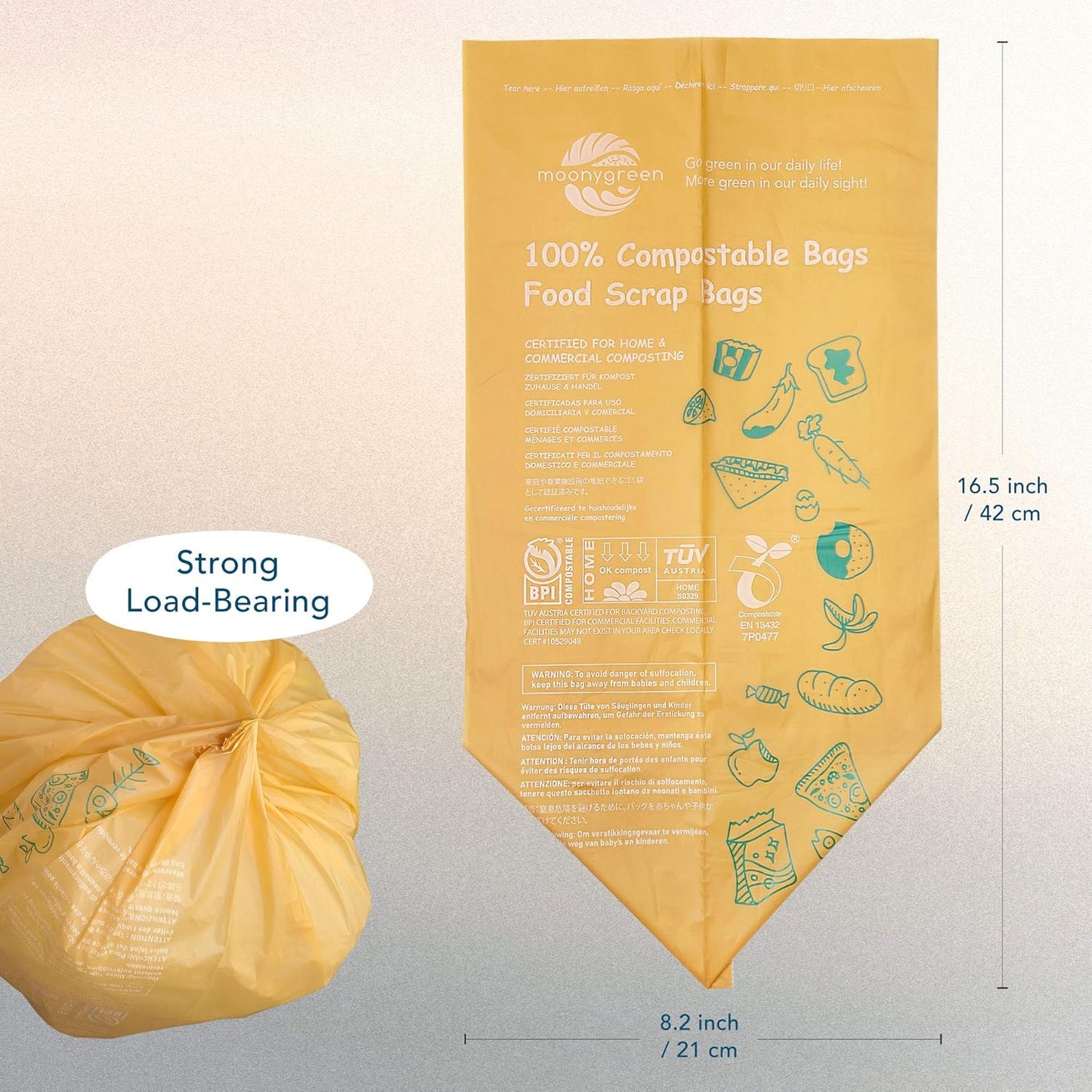 Compostable Trash Bags, 2.6 Gallon, 9.84 Liter, 200 Count, Extra Thick, Food Scrap Small Kitchen Waste Bags, US BPI ASTM D6400 and Europe OK Compost Home Certified