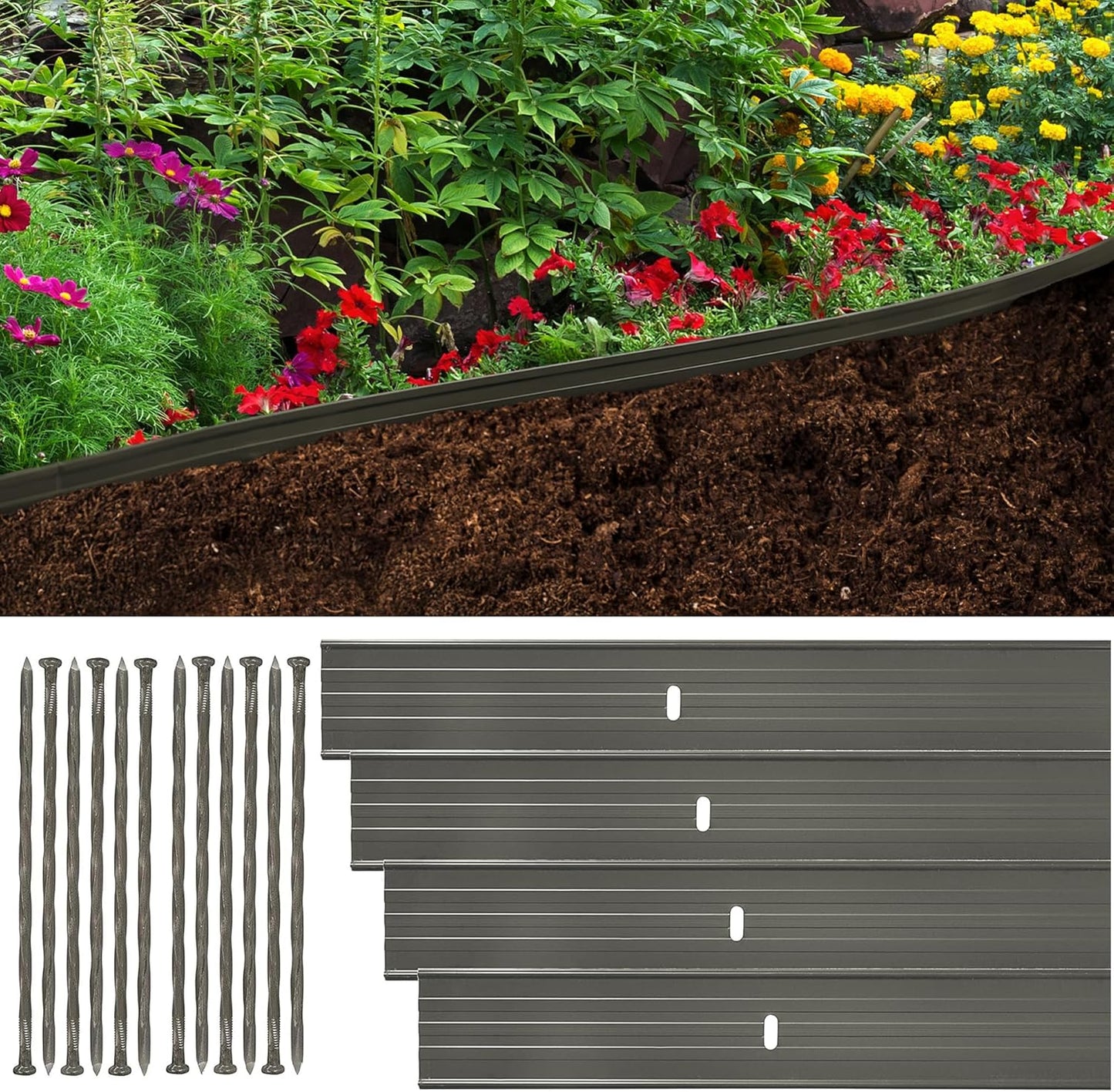 Dreamscape YardEdge Aluminum Landscape Edging - 8 Strips, 6ft Each (48ft Total), Bronze Duraflex Paint - Professional Quality Landscaping Border, Metal Divider for Lawn, Garden, Flowerbed