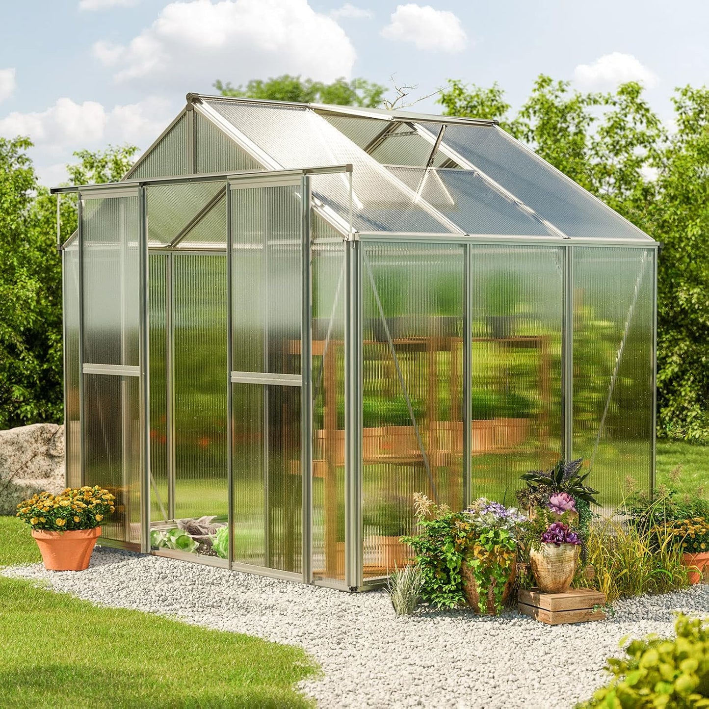 Greenhouse Saphir 3 Aluminum Frame 8.5 x 6.4 ft with Approx. 6 mm Polycarbonate Panels