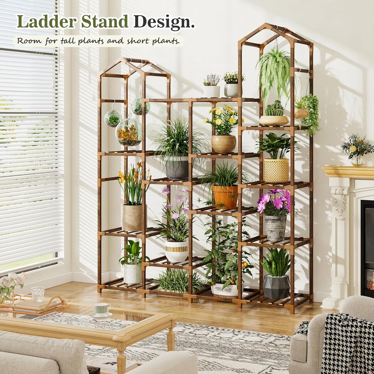 EnHomee Plant Stand Indoor Plant Stands Outdoor Tall Plant Shelf for 15-21 Pots Corner Tiered Plants Stands for Multiple Plants Wood Hanging Plants Holder for Garden Balcony Patio Window Porch
