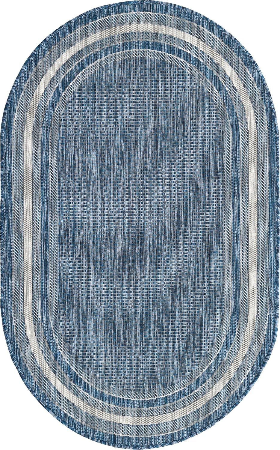 Unique Loom Outdoor Border Collection Area Rug - Soft Border (3' 3" x 5' 3" Oval, Blue/ Ivory)