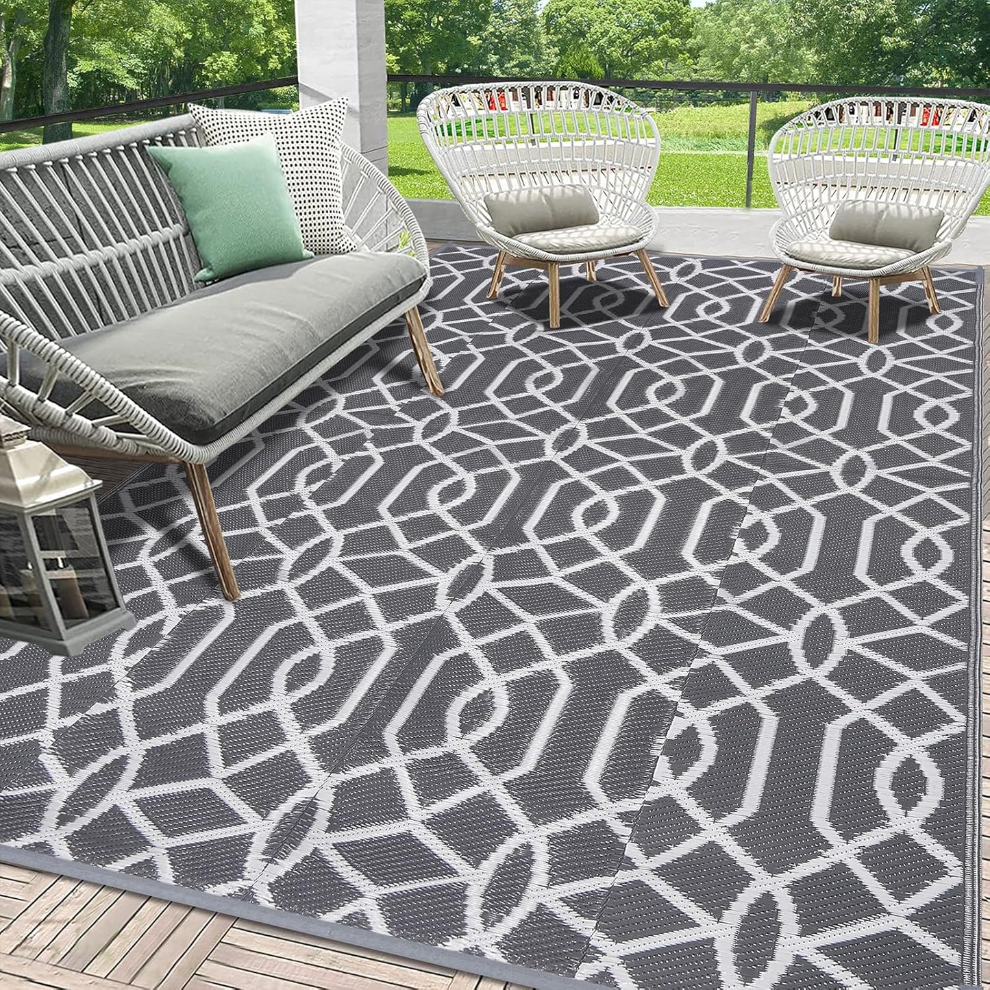 HEBE Outdoor Rug Waterproof 6x9, Reversible Plastic Straw Rug RV Camping Rug, Indoor Outdoor Patio Mat Clearance, Outside Carpet for Porch,Deck,Camper,Balcony,Backyard,Picnic