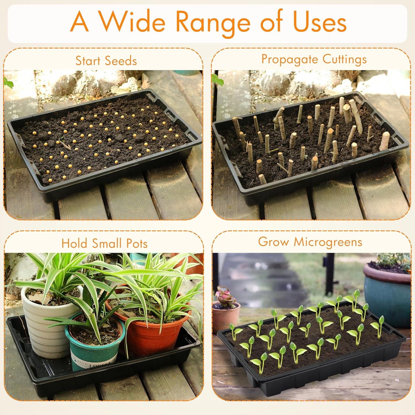 Gardzen 10 Pack Seed Trays, Reusable Plant Grow Trays, Ideal for Seed Starting, Microgreens, Indoor Gardening, and Greenhouse Plant Nurseries - No Drain Holes, 14.5"x9"