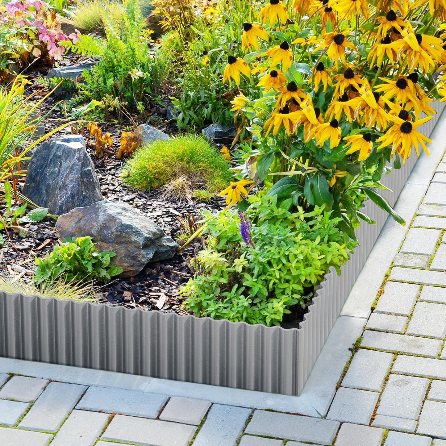 LAVEVE Corrugated Metal Garden Edging 8" x 20Ft, Landscape Edging Border for Lawn, Flower Bed, Garden Fence, Paver Edging (Light Gray)