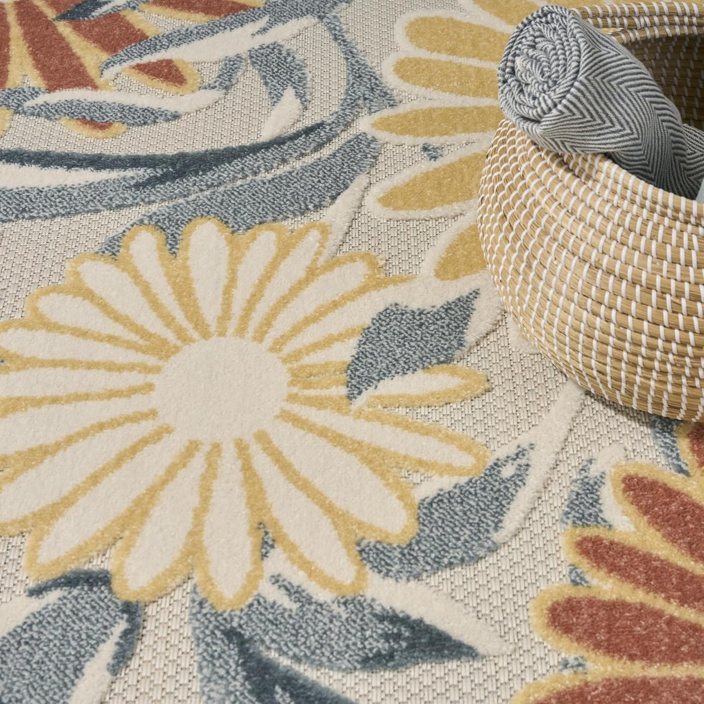 Nourison Aloha Ivory Rose 7'10" x 10'6" Area Rug - Easy Clean, Non Shedding, Bed Room, Living Room, Dining Room, Kitchen (8' x 11')