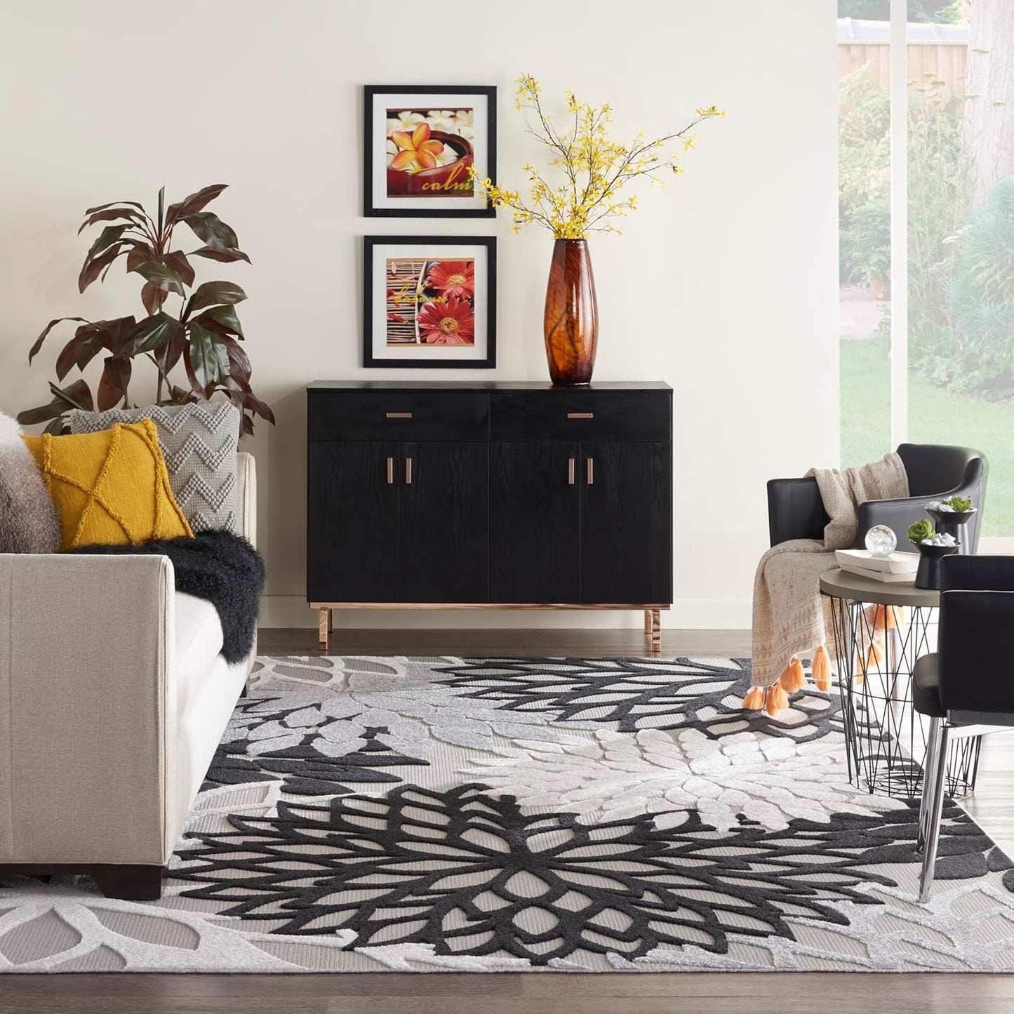 Nourison Home Aloha 114" x 156" Fabric Indoor/Outdoor Rug in Black/White Finish